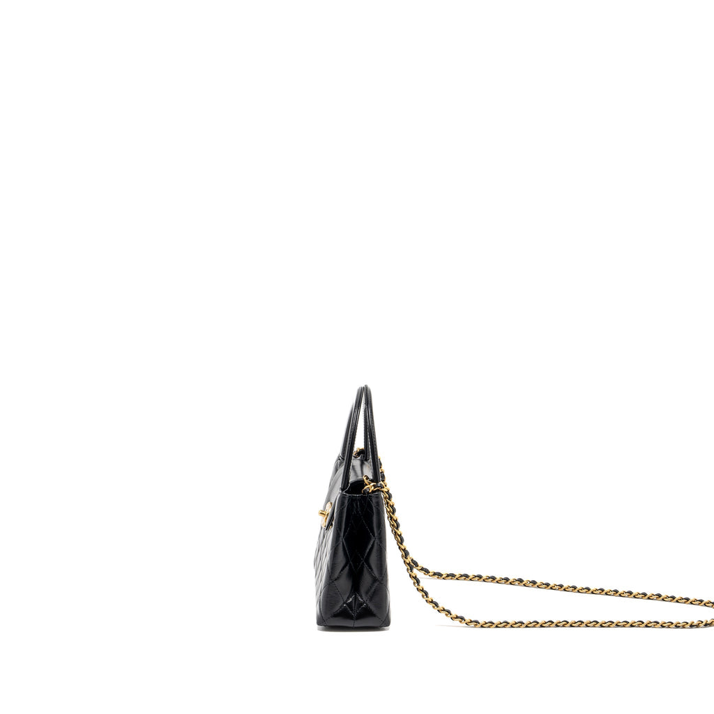 CHANEL 24P MINI SHOPPING TOTE/ KELLY BAG CALFSKIN BLACK GHW (MICROCHIP)