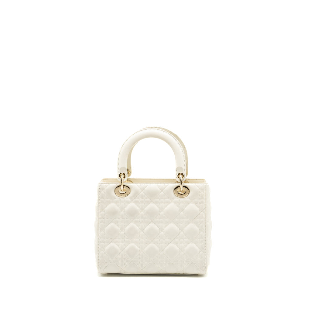 DIOR MEDIUM LADY DIOR BAG LAMBSKIN WHITE LGHW