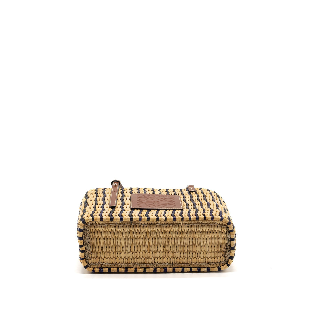 LOEWE PAULA'S IBIZA ANAGRAM BASKET BAG BROWN/MULTICOLOUR RAFFIA/LEATHER