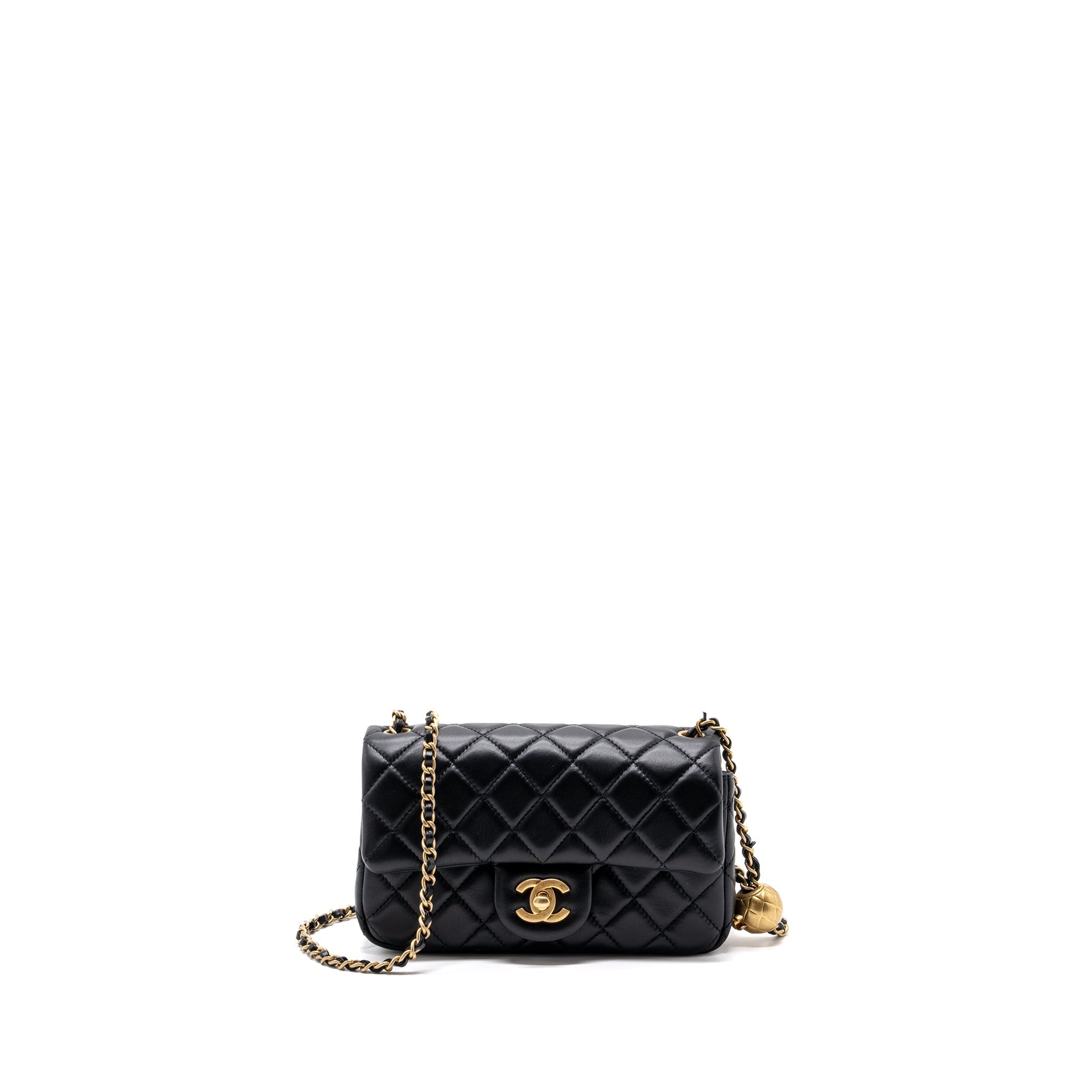 CHANEL PEARL CRUSH MINI RECTANGULAR FLAP BAG LAMBSKIN BLACK GHW