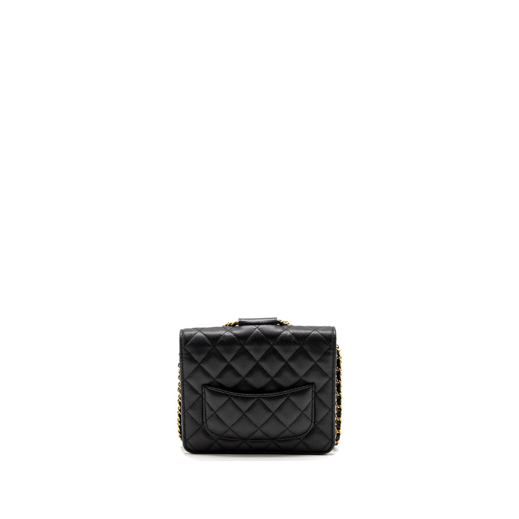 CHANEL CIRCULAR HANDLE QUILTED FLAP BAG CAVIAR BLACK GHW
