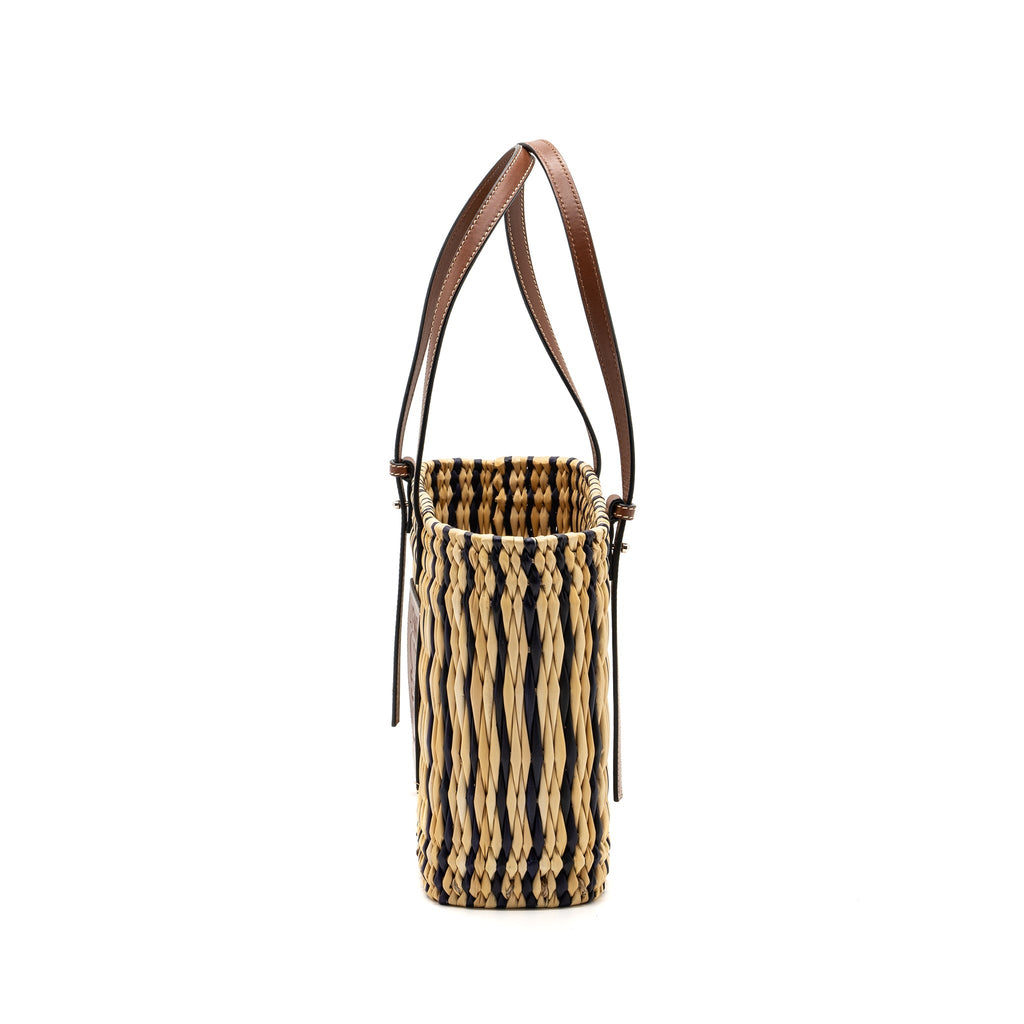 LOEWE PAULA'S IBIZA ANAGRAM BASKET BAG BROWN/MULTICOLOUR RAFFIA/LEATHER