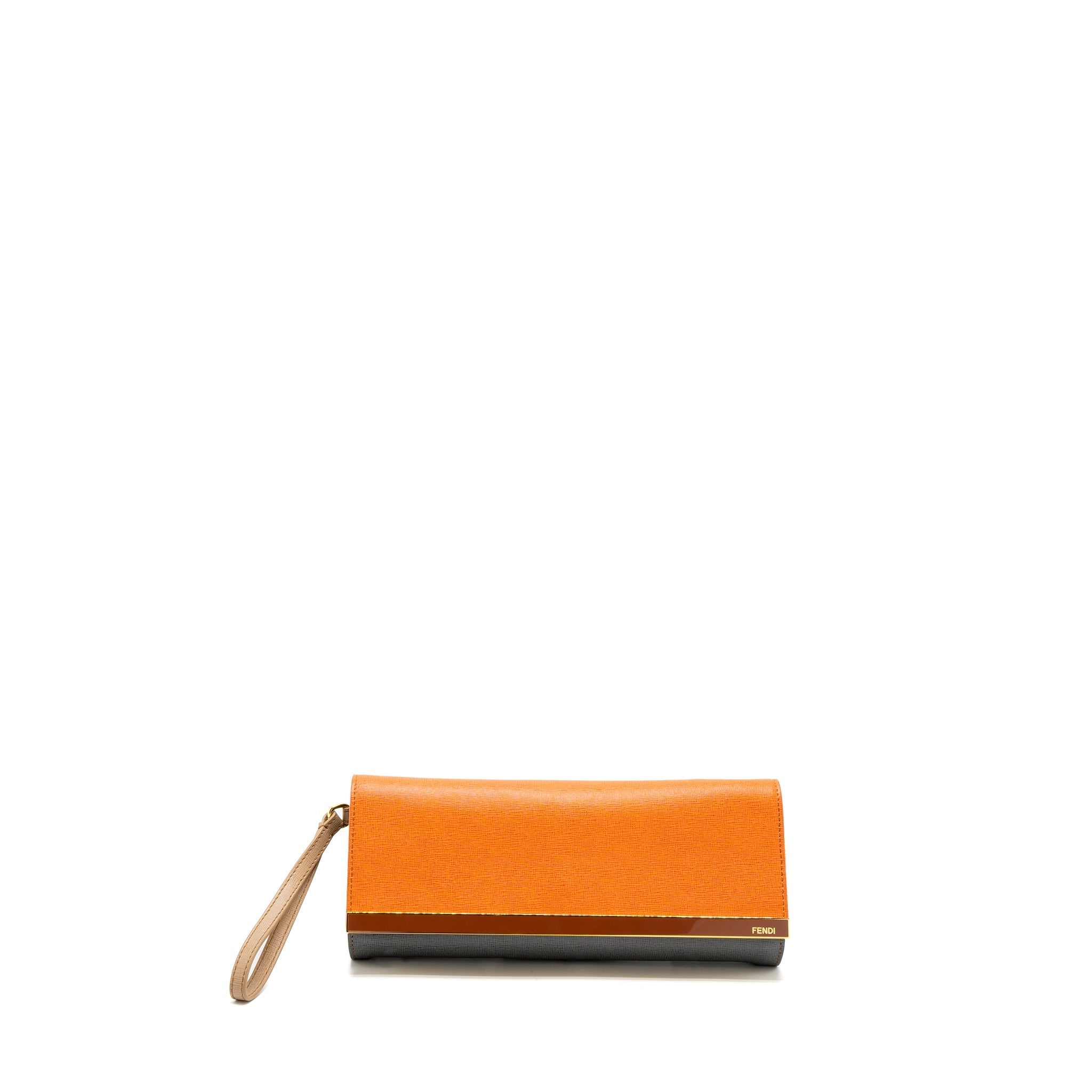 FENDI FLAP CLUTCH CALFSKIN ORANGE/MULTICOLOUR GHW