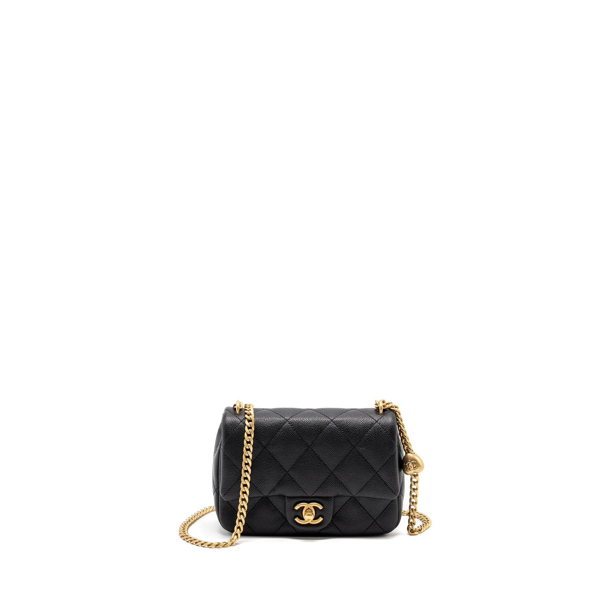 CHANEL 24P COCO LOVE SMALL FLAP BAG ADJUSTABLE CHAIN CAVIAR BLACK BRUSH GHW (MICROCHIP)