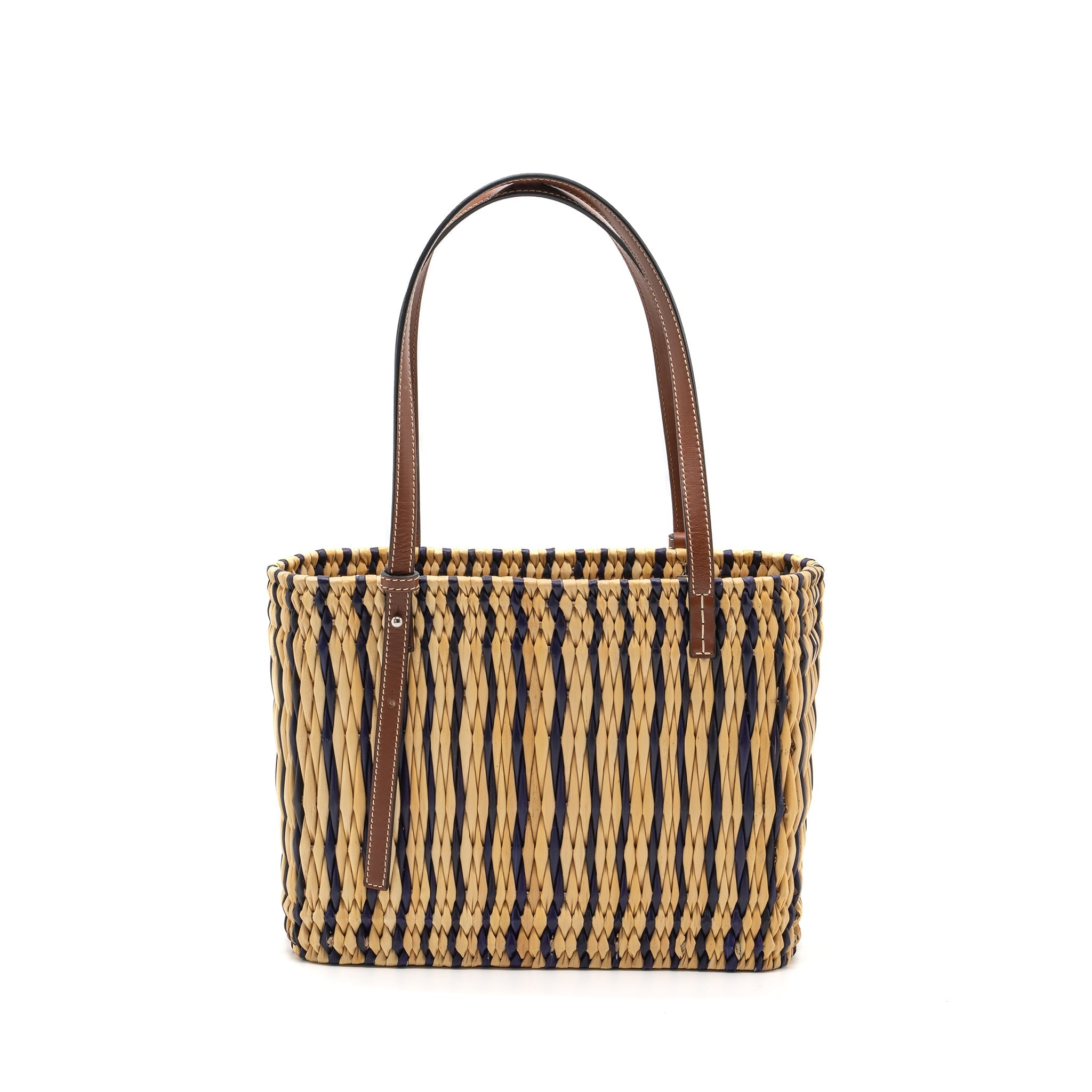 LOEWE PAULA'S IBIZA ANAGRAM BASKET BAG BROWN/MULTICOLOUR RAFFIA/LEATHER