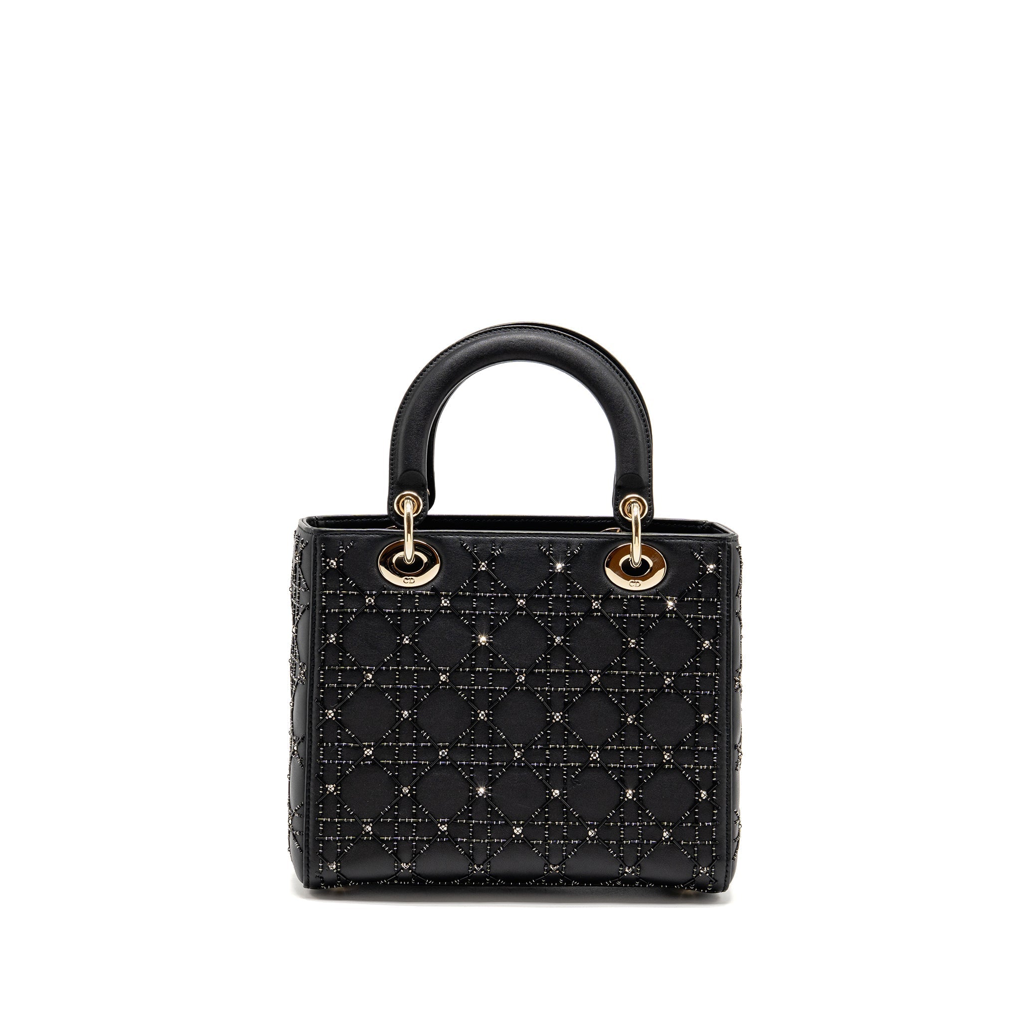 DIOR MEDIUM LADY DIOR EMBELLISHED CANNAGE LIMITED EDITION CALFSKIN BLACK LGHW