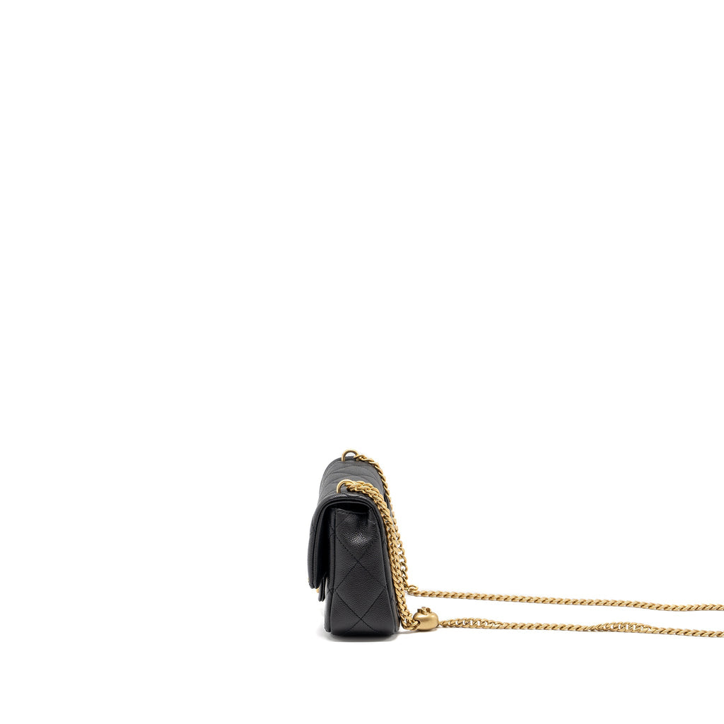 CHANEL 24P COCO LOVE SMALL FLAP BAG ADJUSTABLE CHAIN CAVIAR BLACK BRUSH GHW (MICROCHIP)