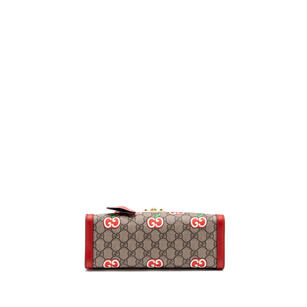 GUCCI SMALL PADLOCK SHOULDER BAG GG SUPREME CANVAS RED GHW