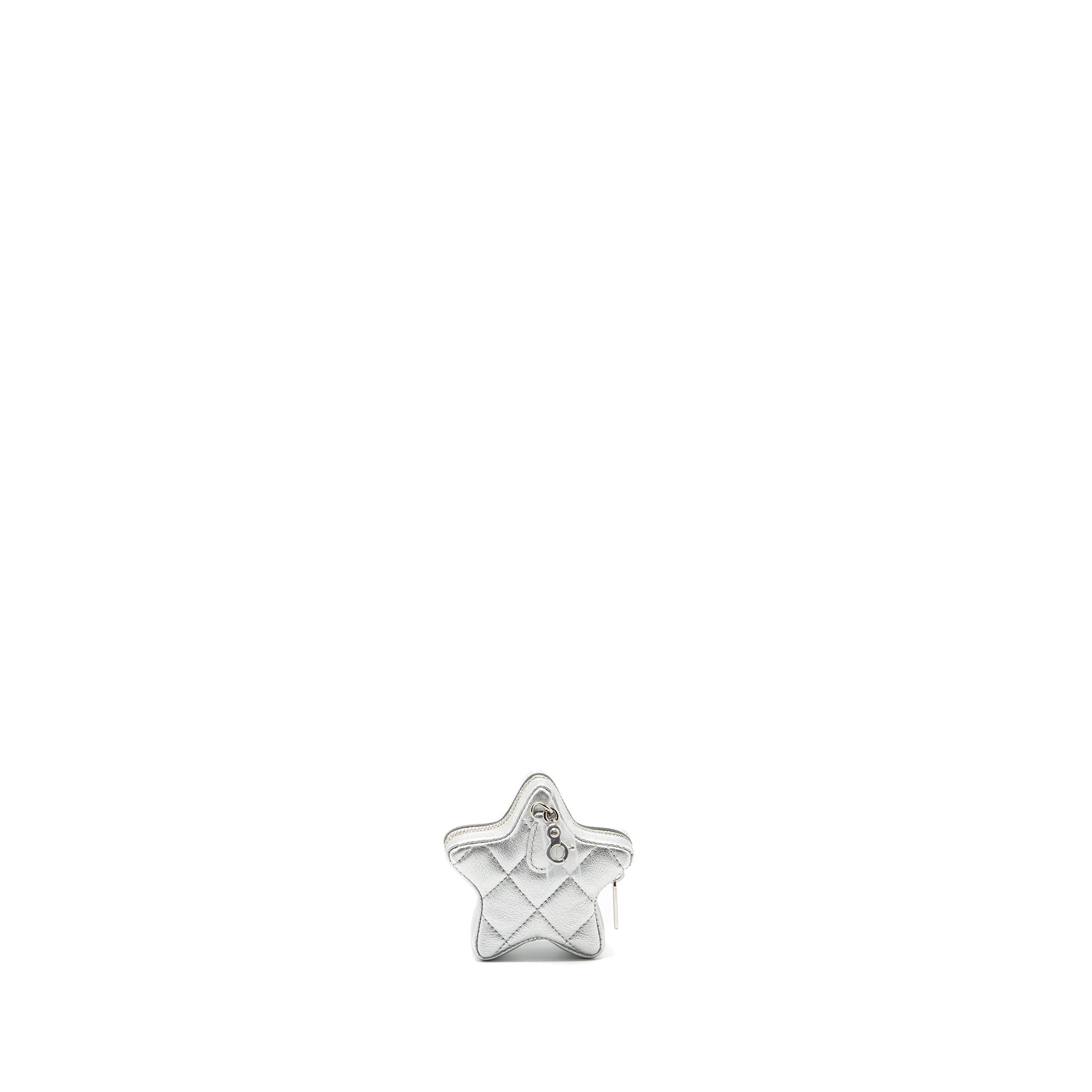 CHANEL STAR COIN PURSE/CHARM QUILTED LEATHER METALLIC SILVER SHW (MICROCHIP)