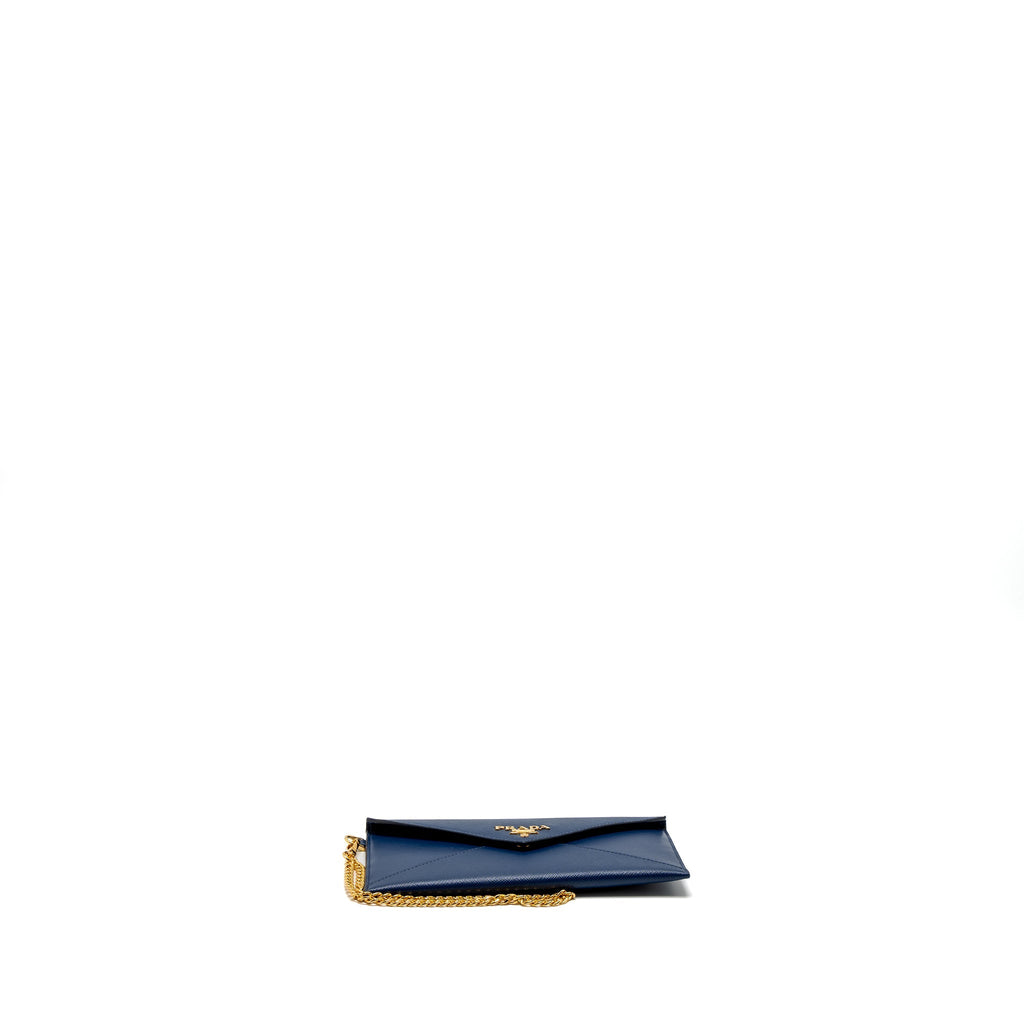 PRADA SAFFIANO CLUTCH CALFSKIN BLUE GHW