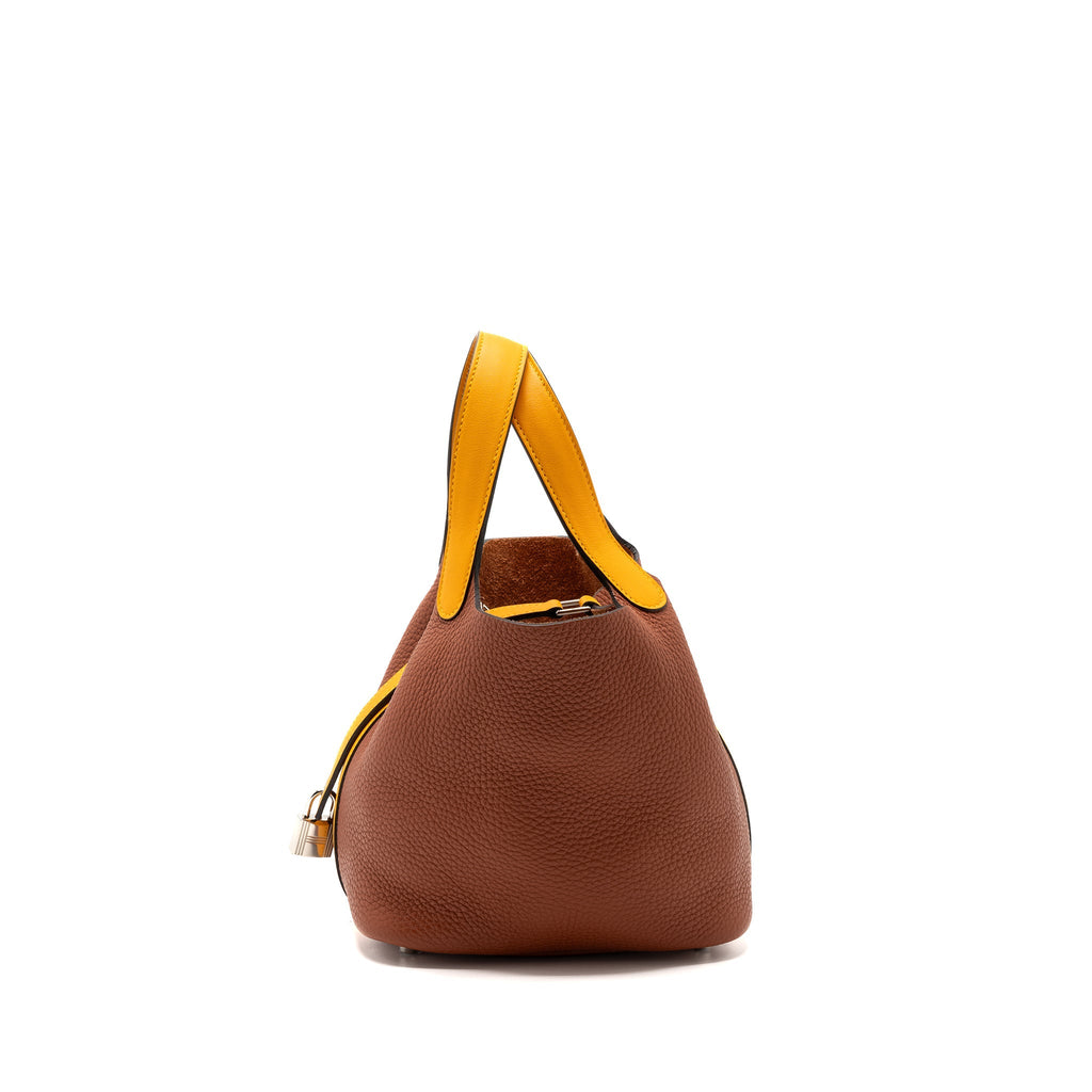 HERMES PICOTIN 18 LOCK BAG CLEMENCE CUIVE / JAUNE D’OR SHW