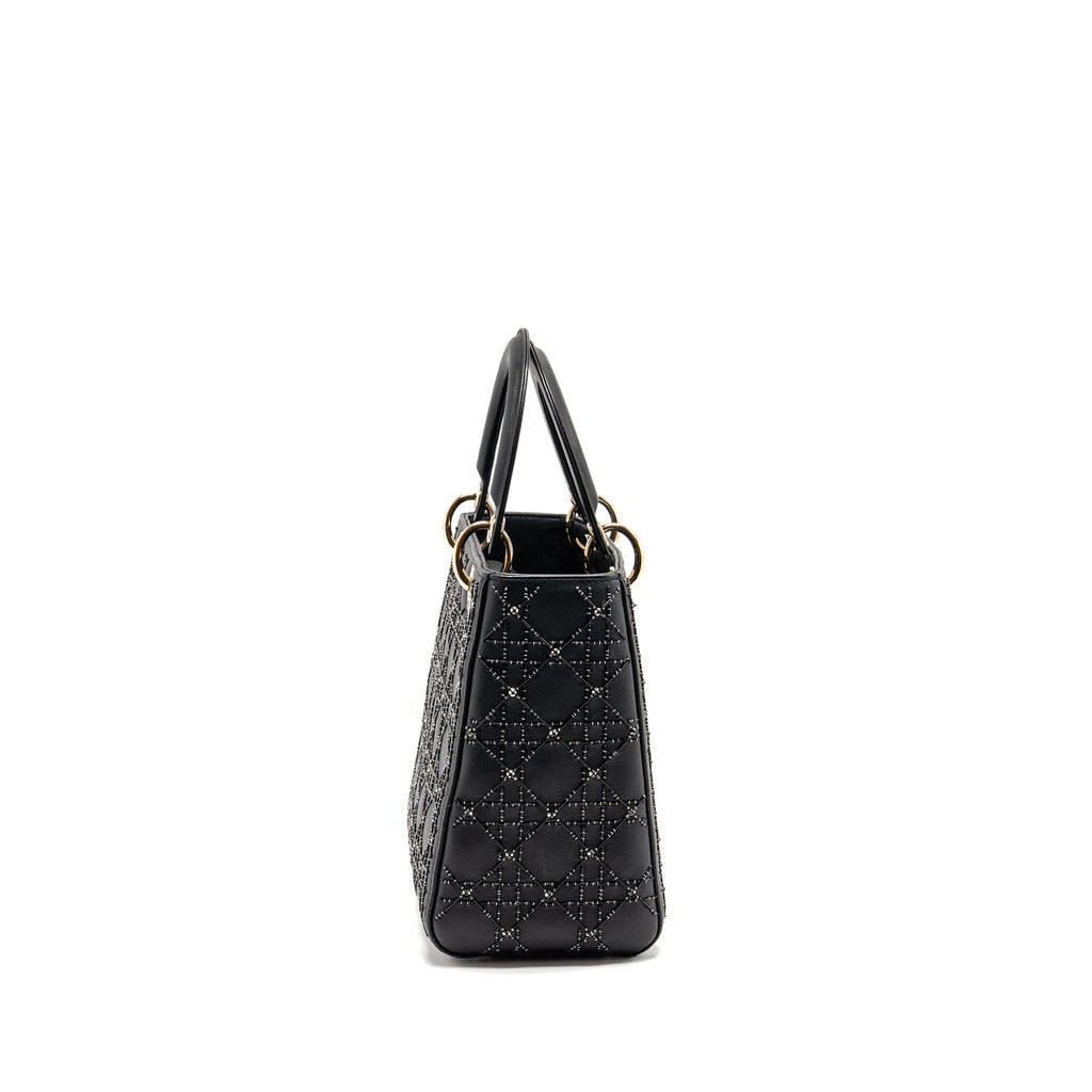 DIOR MEDIUM LADY DIOR EMBELLISHED CANNAGE LIMITED EDITION CALFSKIN BLACK LGHW