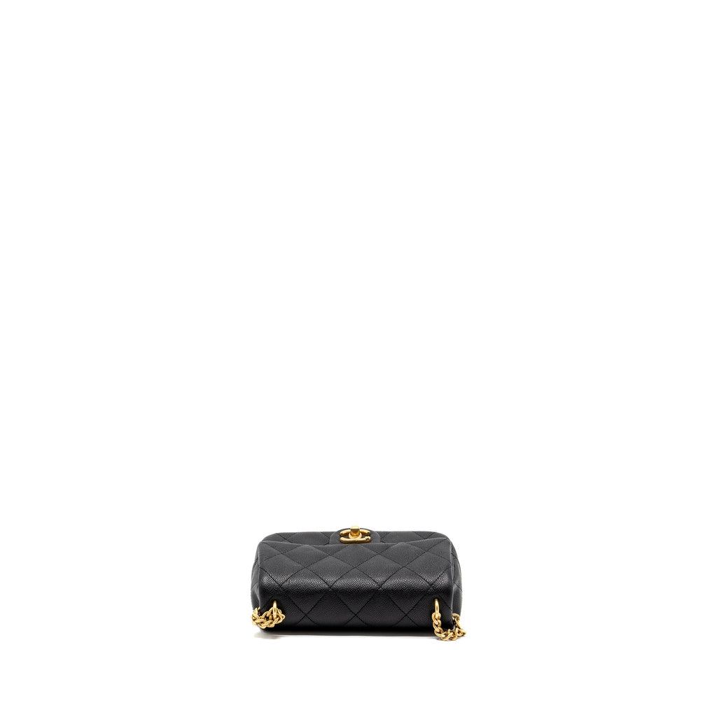 CHANEL 24P COCO LOVE SMALL FLAP BAG ADJUSTABLE CHAIN CAVIAR BLACK BRUSH GHW (MICROCHIP)