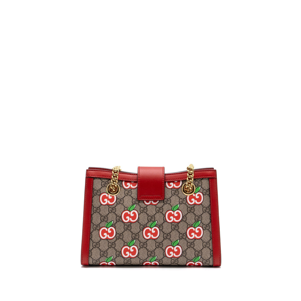 GUCCI SMALL PADLOCK SHOULDER BAG GG SUPREME CANVAS RED GHW