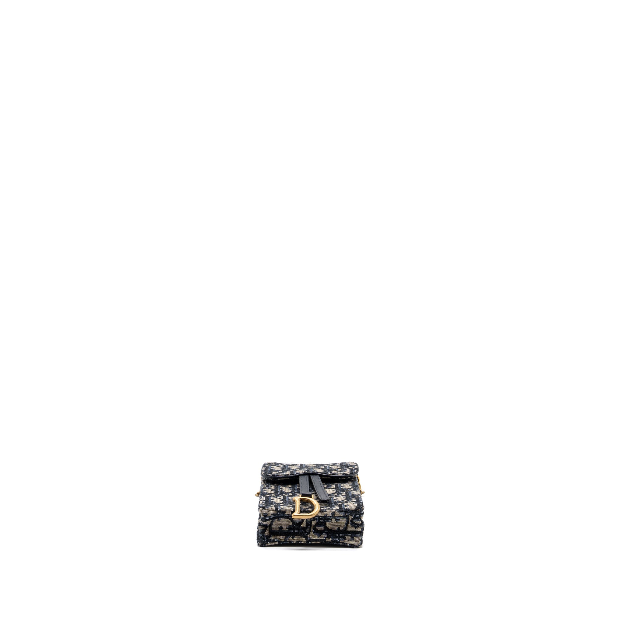 DIOR SADDLE PHONE HOLDER WITH CHAIN OBLIQUE JACQUARD CANVAS BLUE GHW