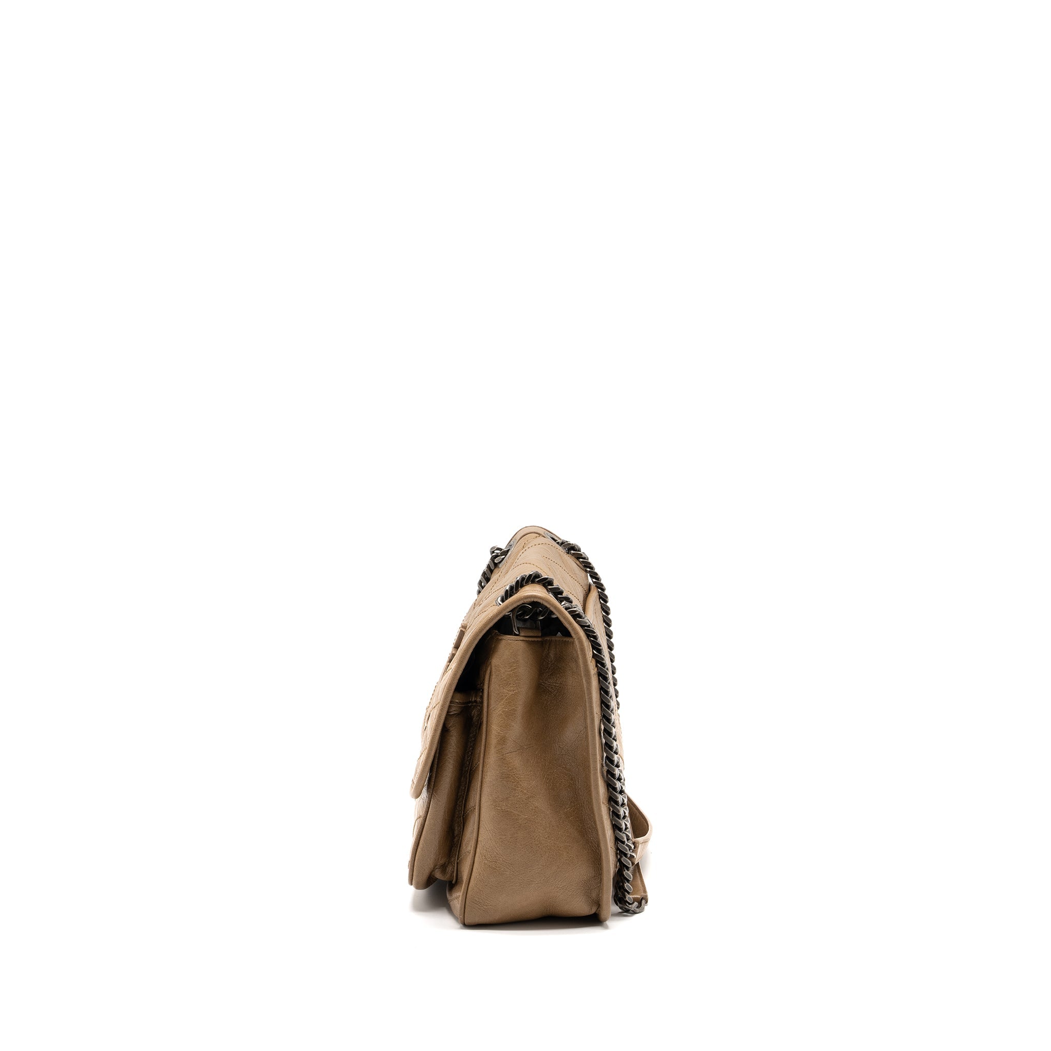 SAINT LAURENT MEDIUM NIKI BAG CRINKLED CALFSKIN DARK BEIGE RUTHENIUM HARDWARE
