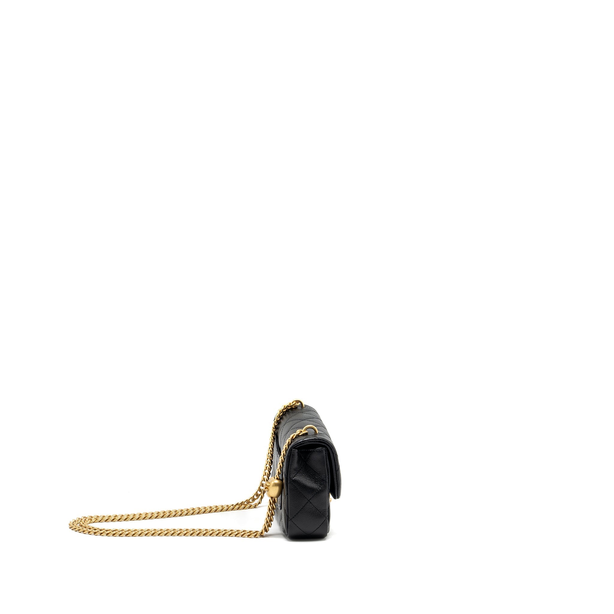 CHANEL 24P COCO LOVE MINI FLAP BAG ADJUSTABLE CHAIN CAVIAR BLACK GHW(MICROCHIP)