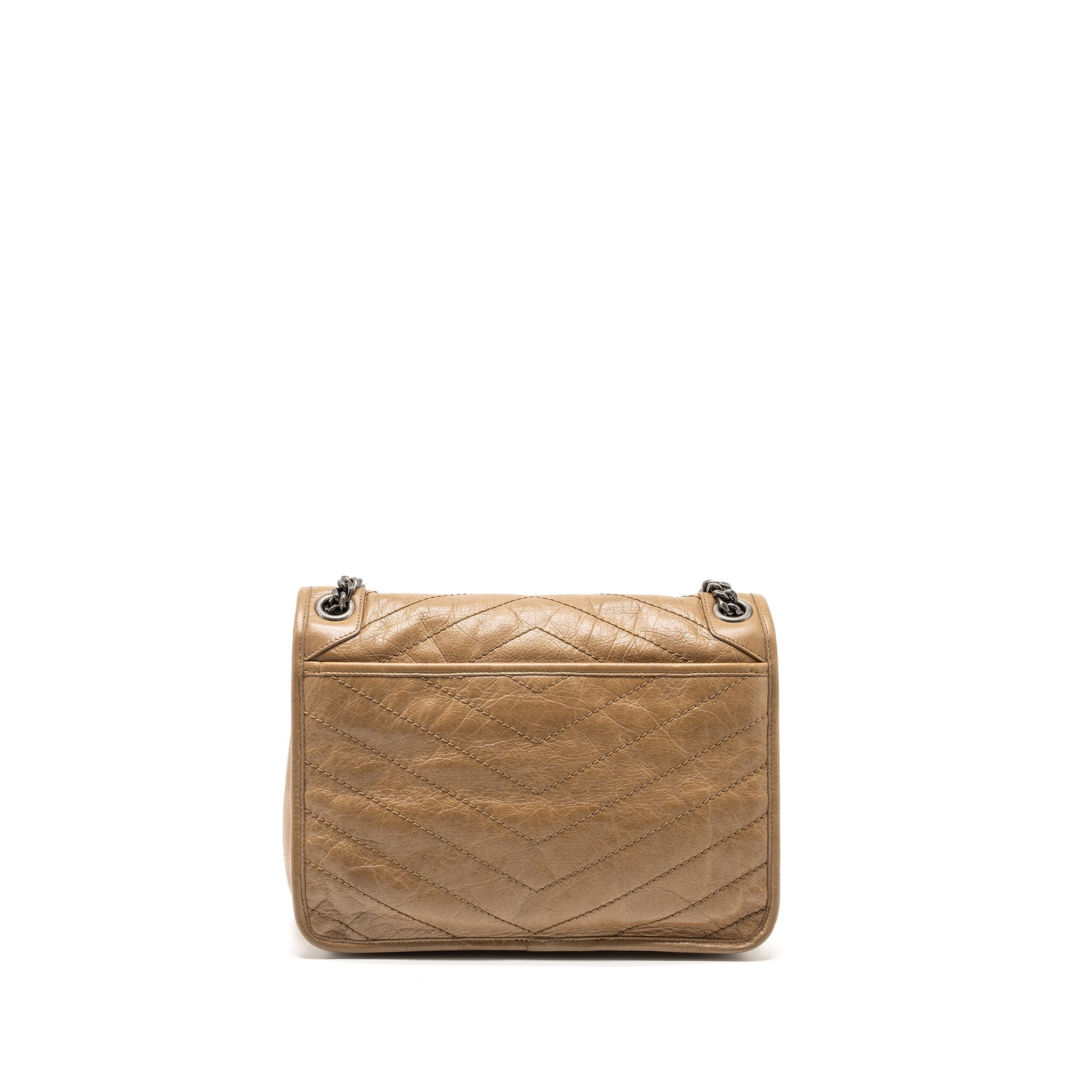 SAINT LAURENT MEDIUM NIKI BAG CRINKLED CALFSKIN DARK BEIGE RUTHENIUM HARDWARE