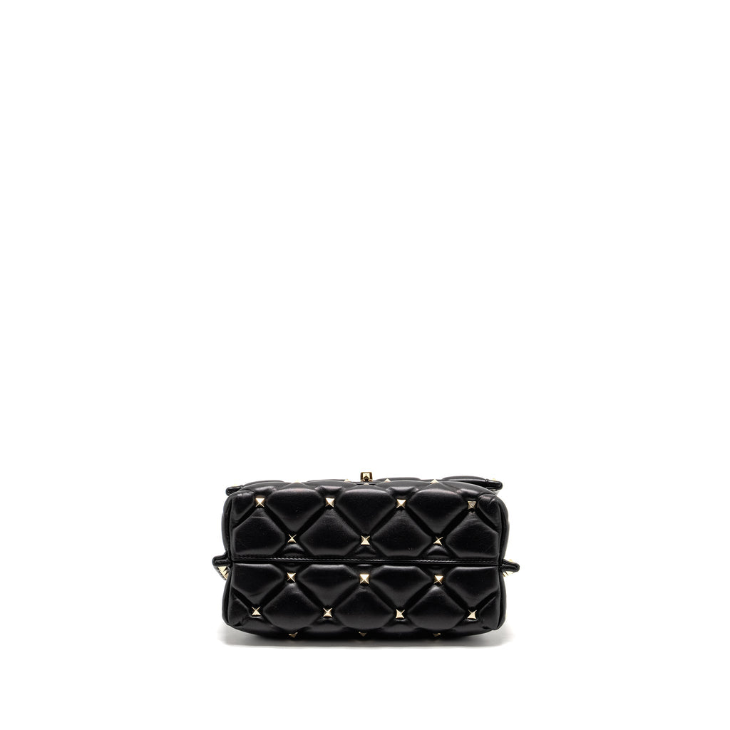 VALENTINO TOP HANDLE QUILTED CANDYSTUD FLAP BAG LAMBSKIN BLACK LGHW