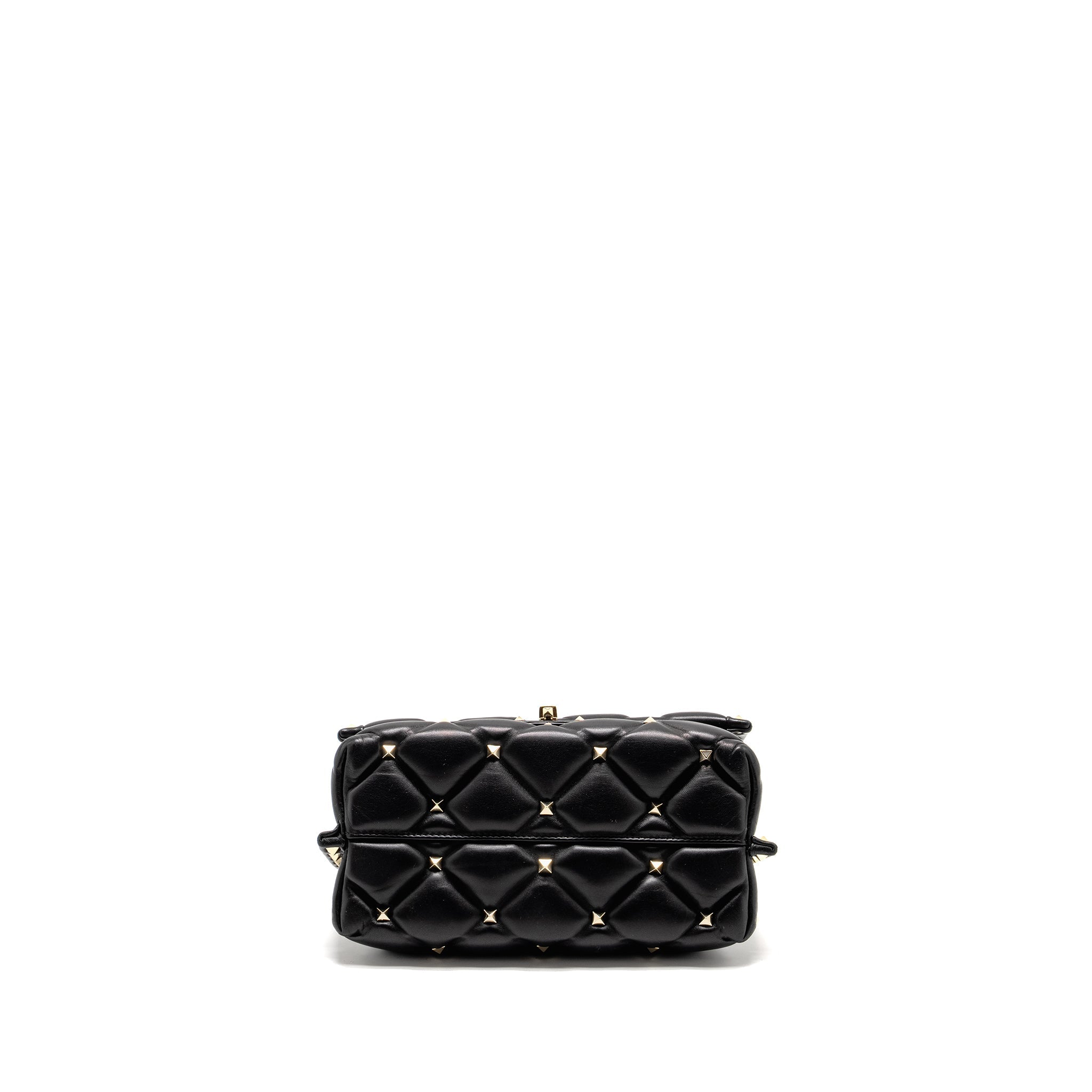 VALENTINO TOP HANDLE QUILTED CANDYSTUD FLAP BAG LAMBSKIN BLACK LGHW