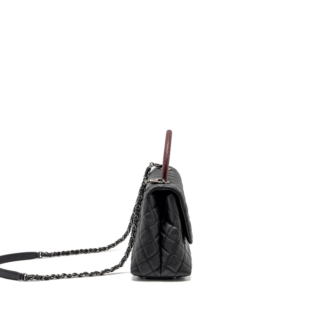 CHANEL MEDIUM COCO HANDLE CAVIAR / LIZARD HANDLE BLACK / BURGUNDY RUTHENIUM HARDWARE