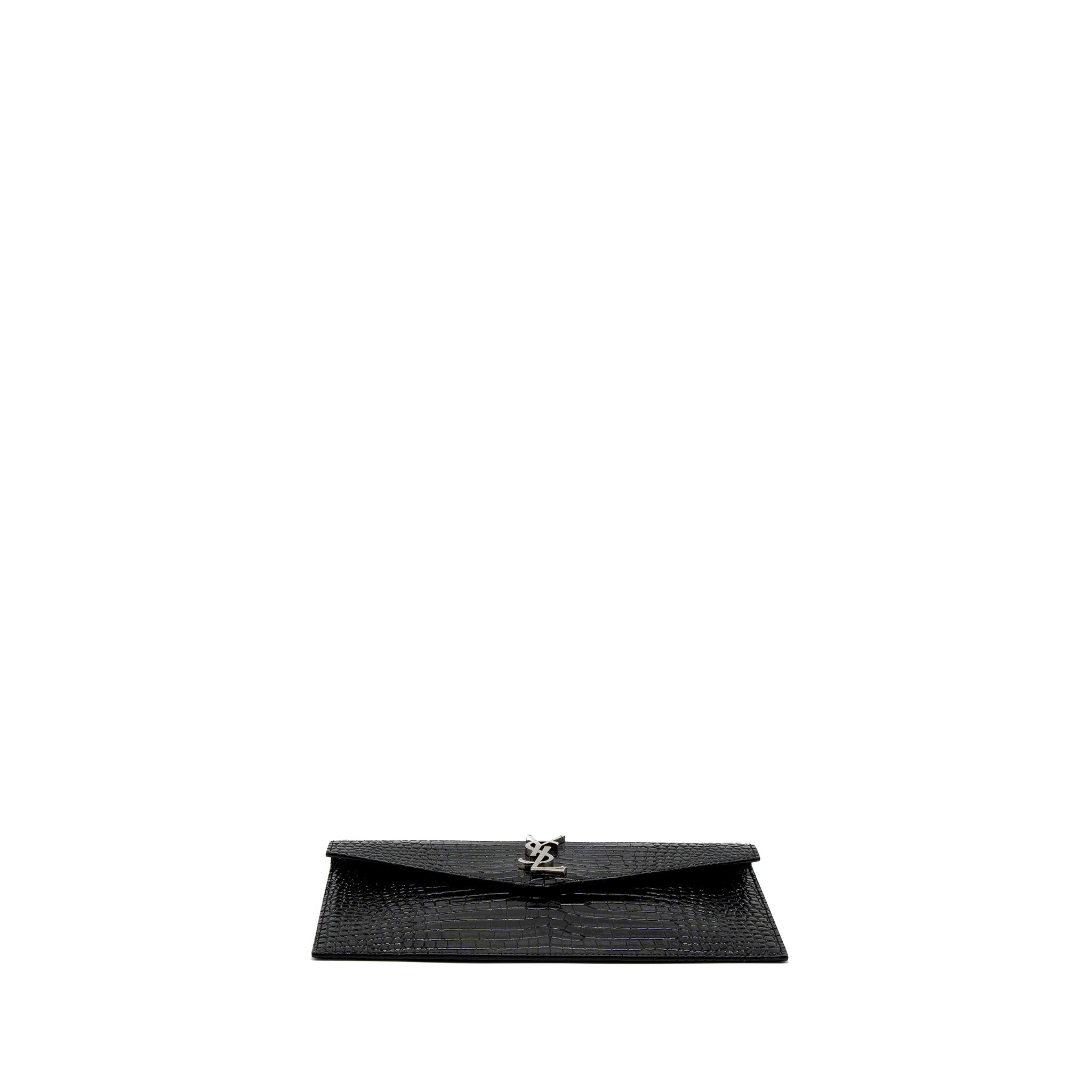 SAINT LAURENT/YSL UPTOWN POUCH CROC-EMBOSSED CALFSKIN BLACK SHW