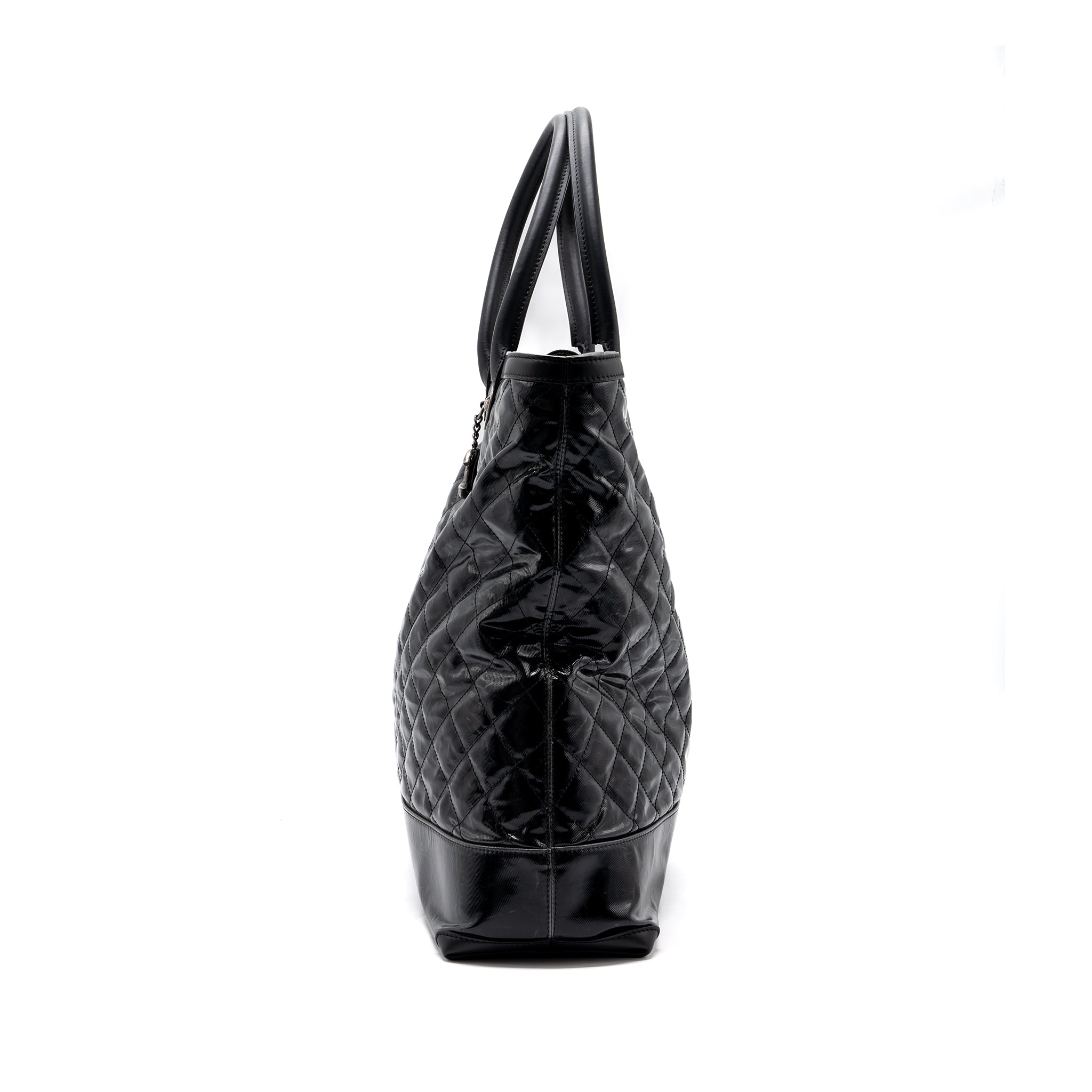 CHANEL GIANT ZIP SHOPPING BAG PATENT BLACK RUTHENIUM HARDWARE