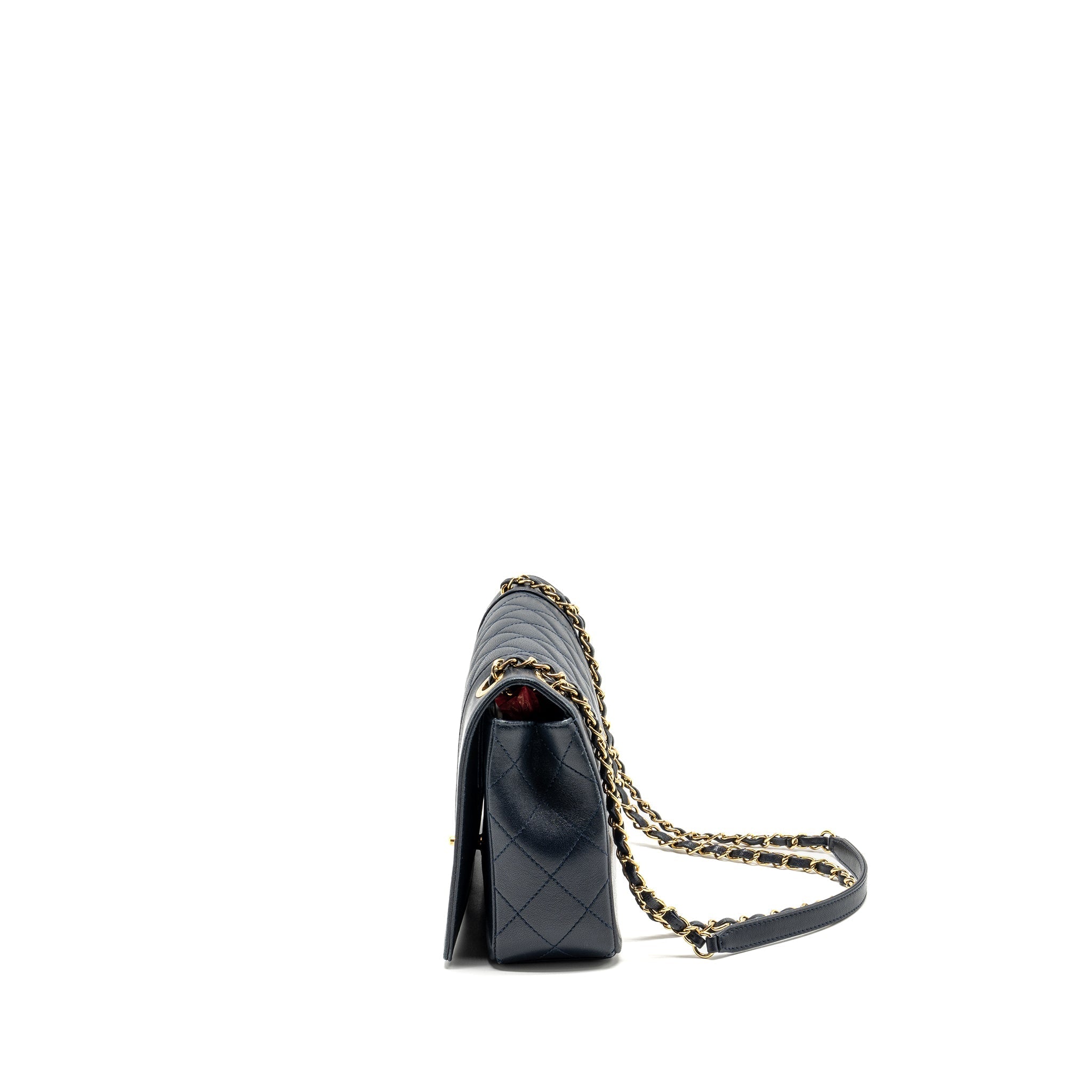 CHANEL MADEMOISELLE ENAMEL FLAP BAG GOATSKIN NAVY GHW