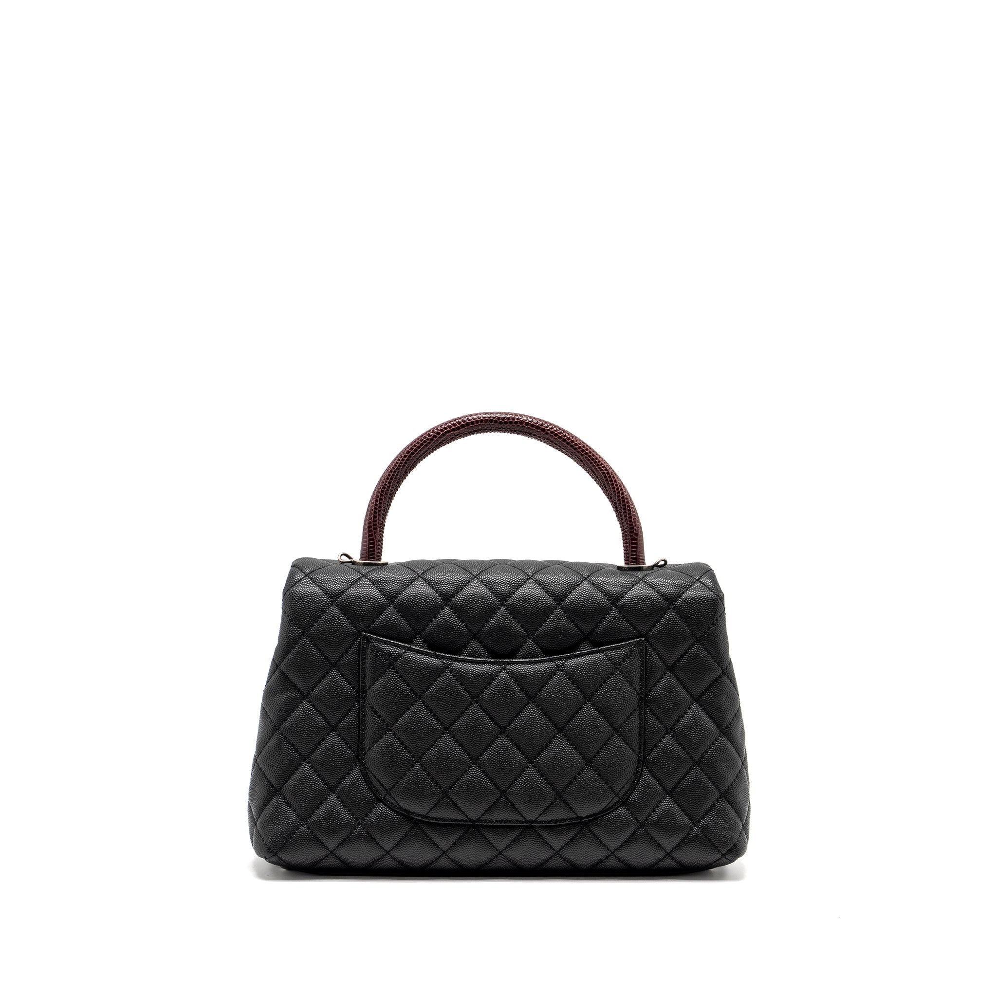 CHANEL MEDIUM COCO HANDLE CAVIAR / LIZARD HANDLE BLACK / BURGUNDY RUTHENIUM HARDWARE