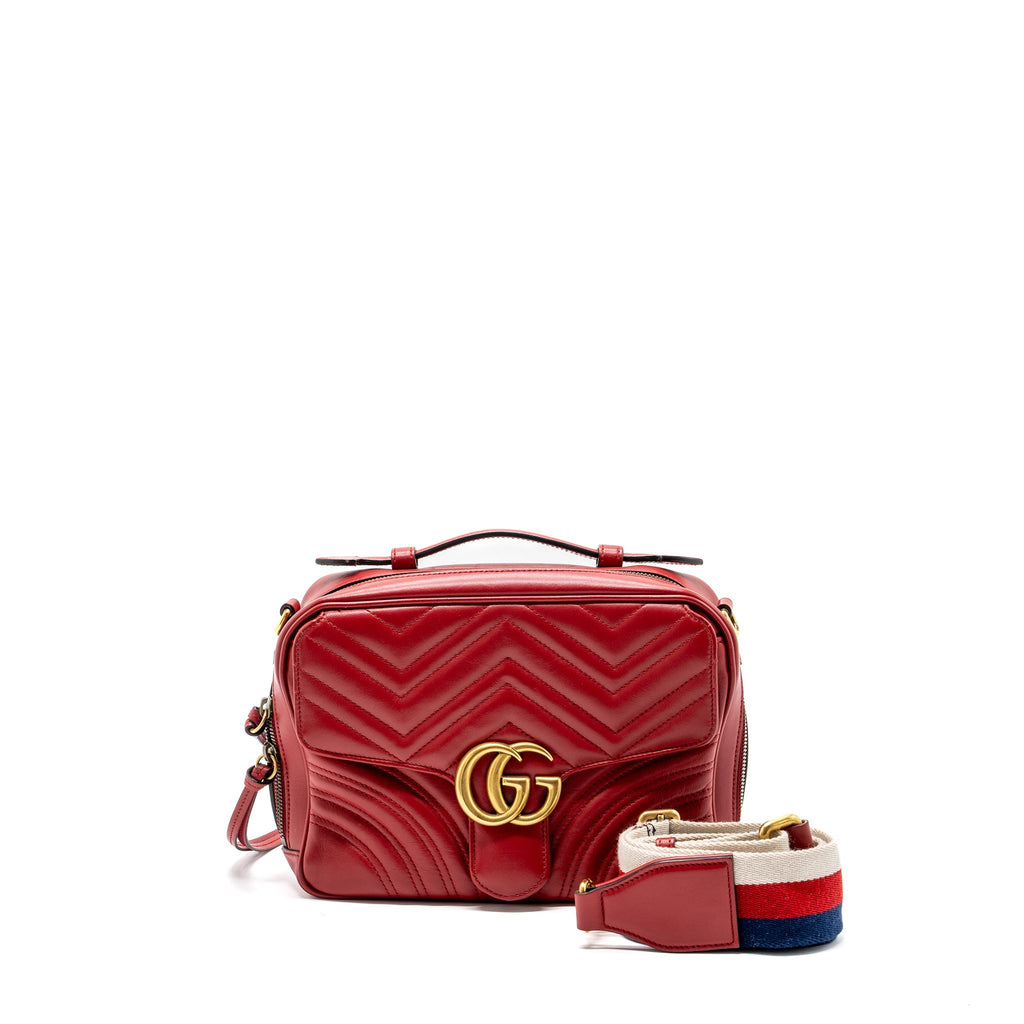 GUCCI GG MARMONT MATELASSE SHOULDER BAG CALFSKIN RED GHW