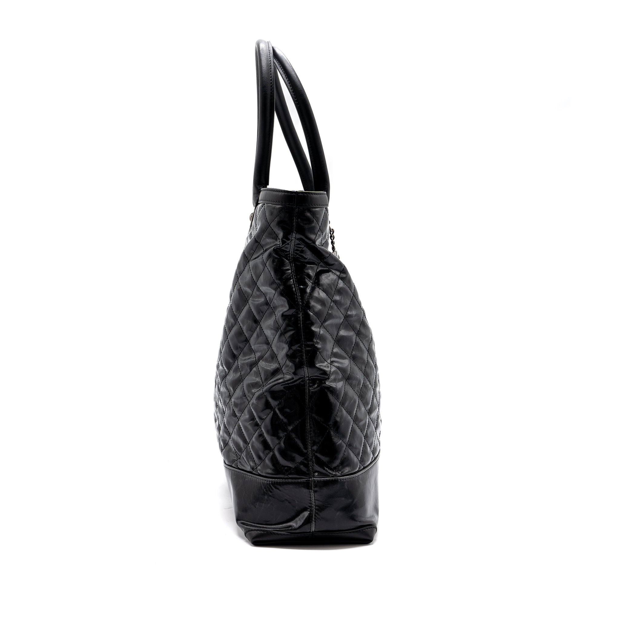 CHANEL GIANT ZIP SHOPPING BAG PATENT BLACK RUTHENIUM HARDWARE