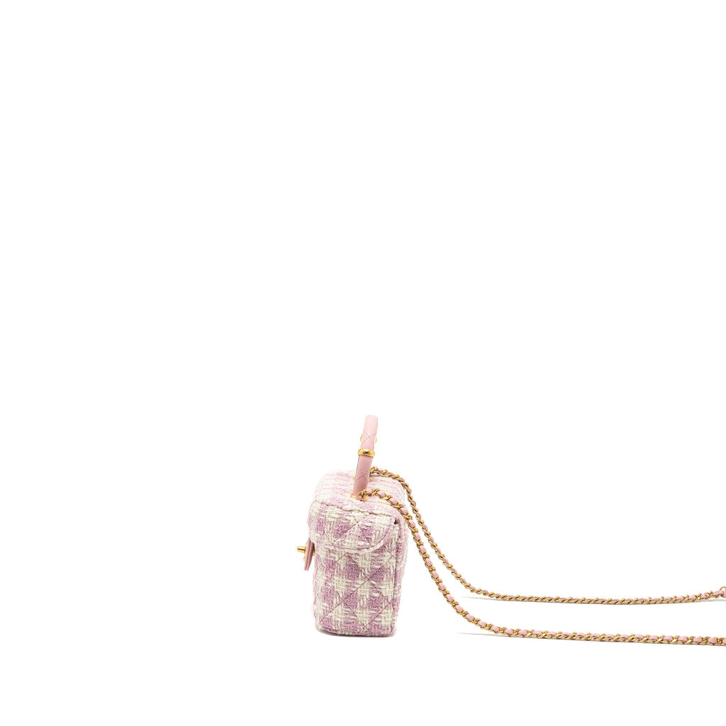 CHANEL TOP HANDLE VANITY BAG WITH CHAIN TWEED PINK GHW (MICROCHIP)