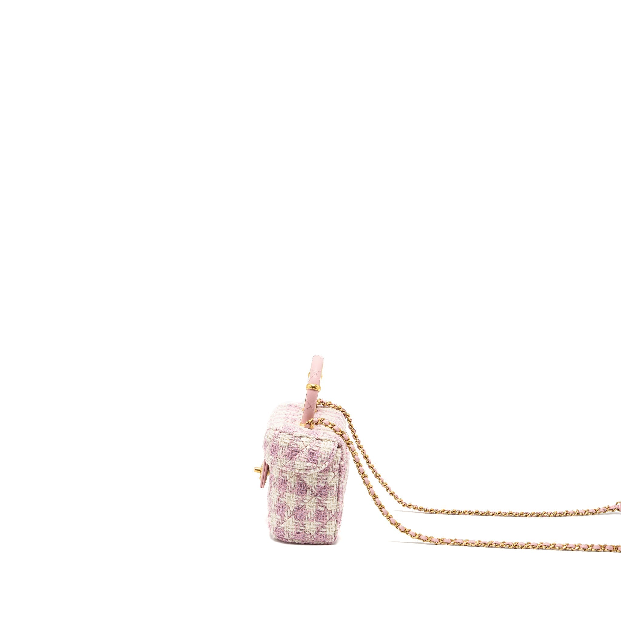 CHANEL TOP HANDLE VANITY BAG WITH CHAIN TWEED PINK GHW (MICROCHIP)