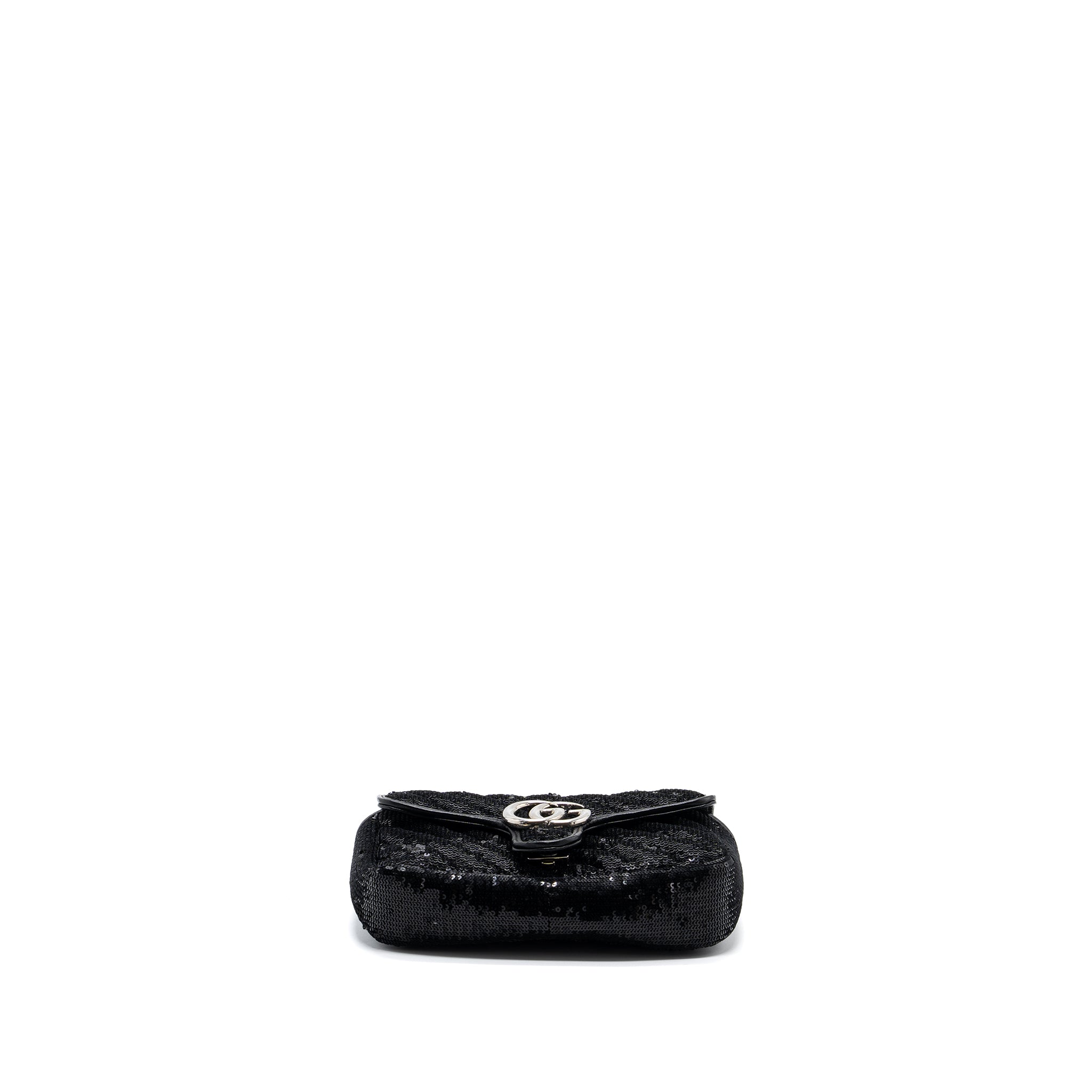 GUCCI MINI GG MARMONT MATELASSE BAG SEQUIN BLACK SHW