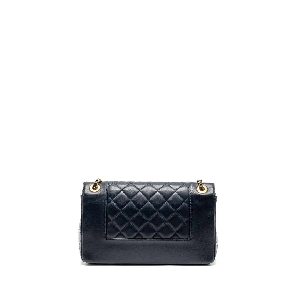 CHANEL MADEMOISELLE ENAMEL FLAP BAG GOATSKIN NAVY GHW
