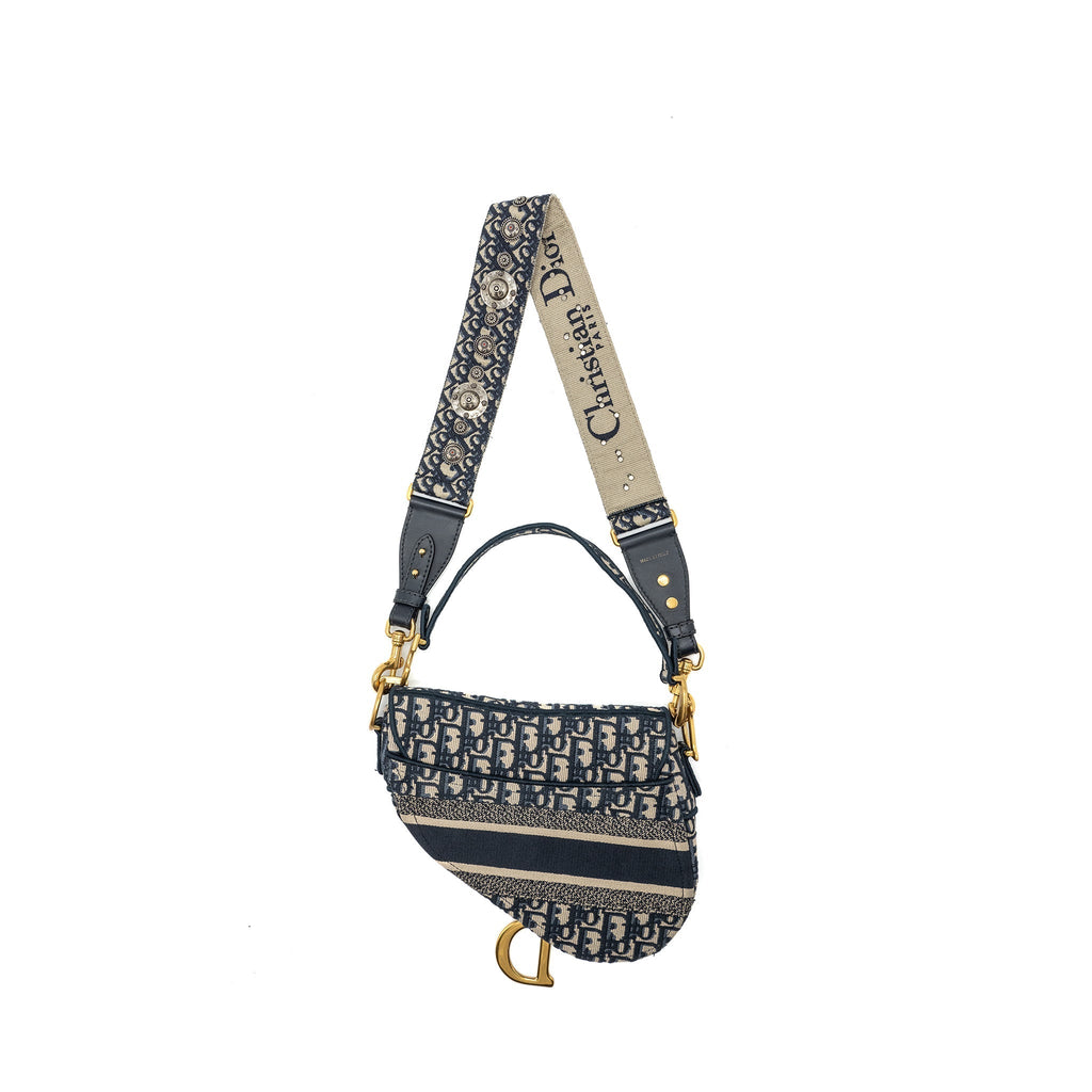 DIOR SADDLE BAG BLUE OBLIQUE EMBROIDERY GHW