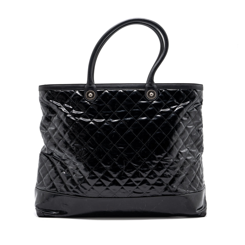 CHANEL GIANT ZIP SHOPPING BAG PATENT BLACK RUTHENIUM HARDWARE