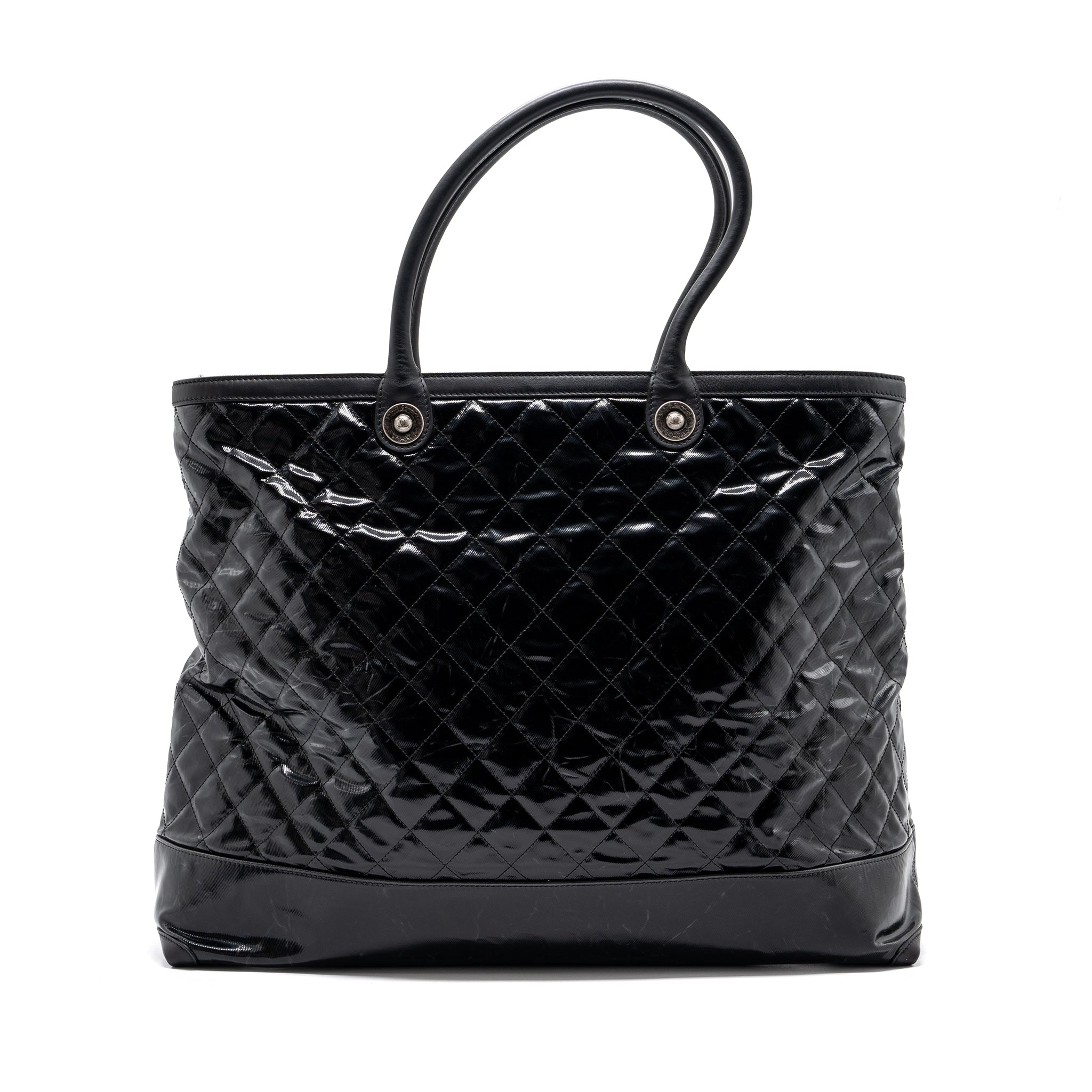 CHANEL GIANT ZIP SHOPPING BAG PATENT BLACK RUTHENIUM HARDWARE
