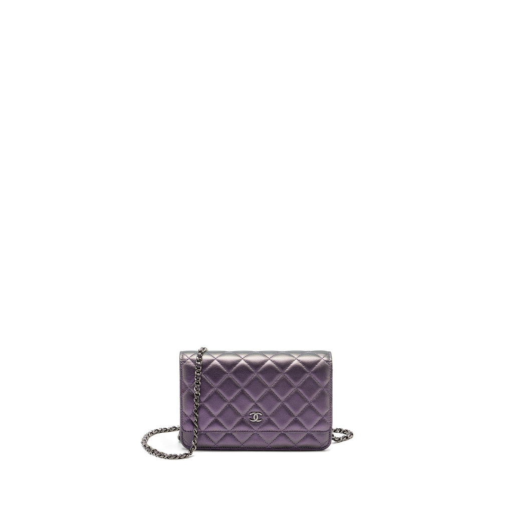 CHANEL CLASSIC WALLET ON CHAIN LAMBSKIN IRIDESCENT PURPLE RUTHENIUM HARDWARE