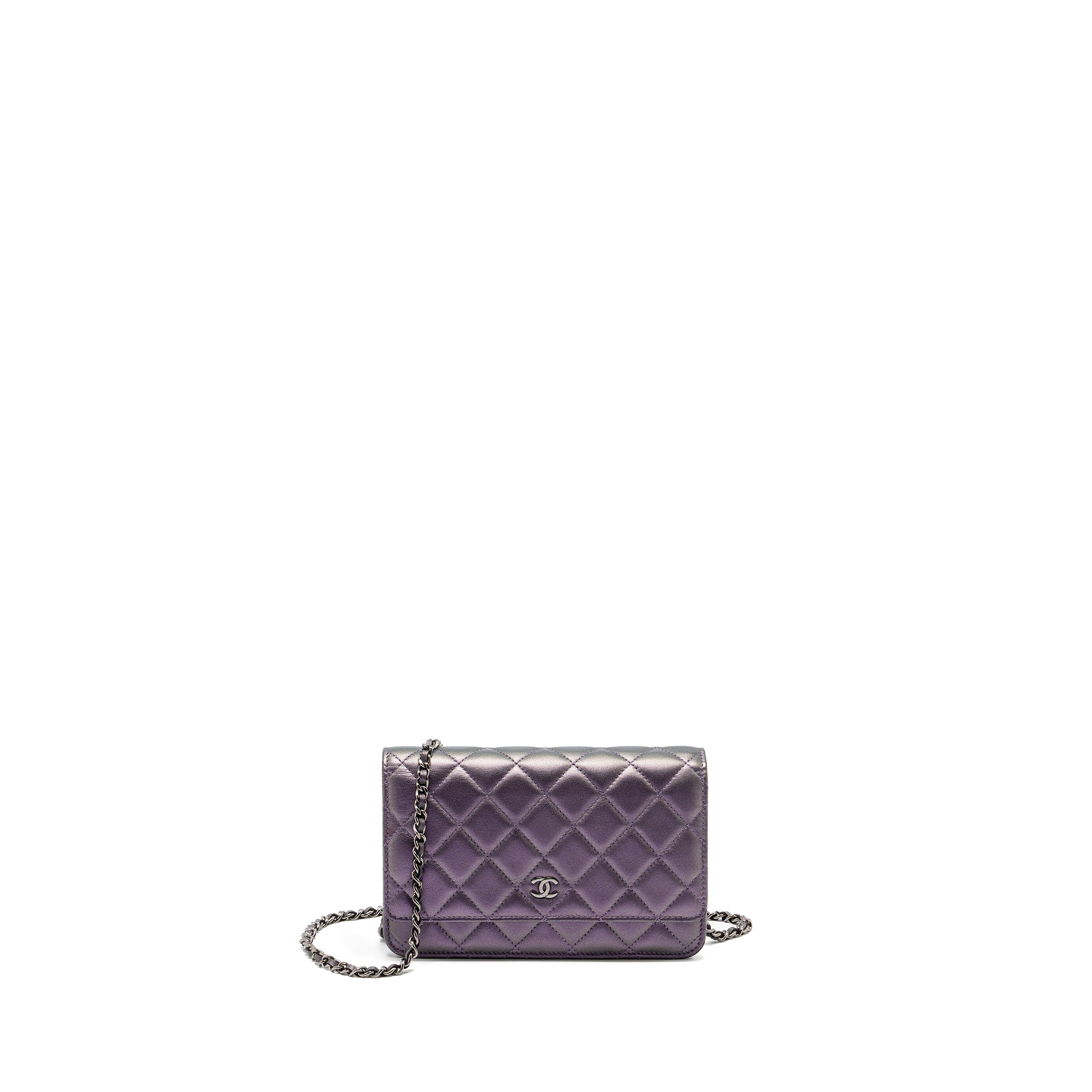 CHANEL CLASSIC WALLET ON CHAIN LAMBSKIN IRIDESCENT PURPLE RUTHENIUM HARDWARE