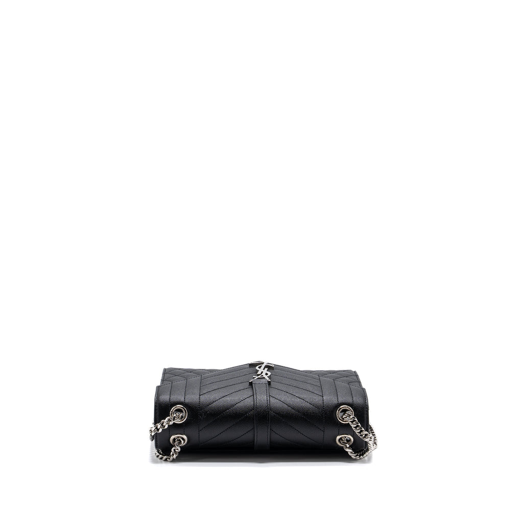 SAINT LAURENT/YSL ENVELOPE MEDIUM CHAIN BAG GRAINED CALFSKIN MIX MATELASSE BLACK SHW