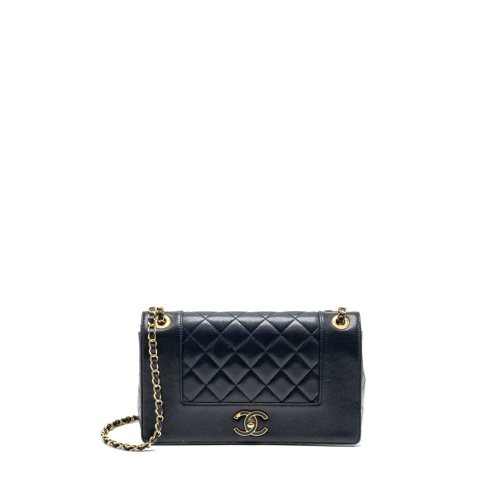 CHANEL MADEMOISELLE ENAMEL FLAP BAG GOATSKIN NAVY GHW