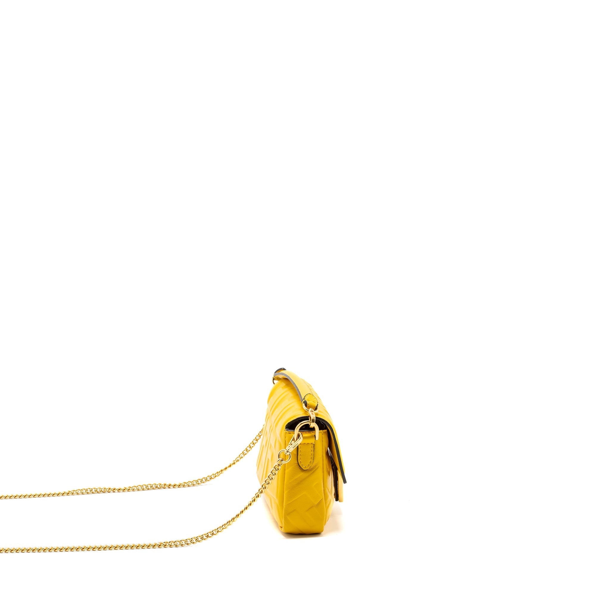 FENDI MINI BAGUETTE BAG NAPPA LAMBSKIN YELLOW GHW