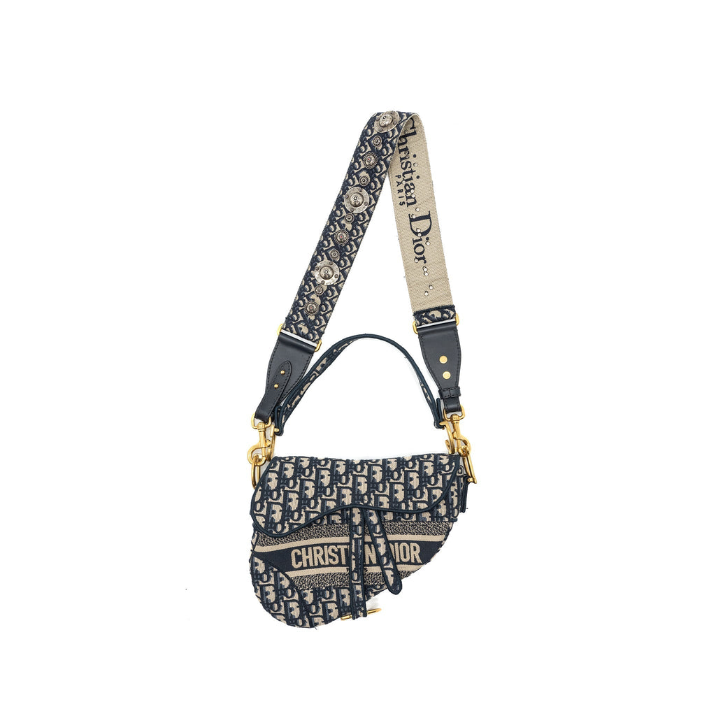 DIOR SADDLE BAG BLUE OBLIQUE EMBROIDERY GHW