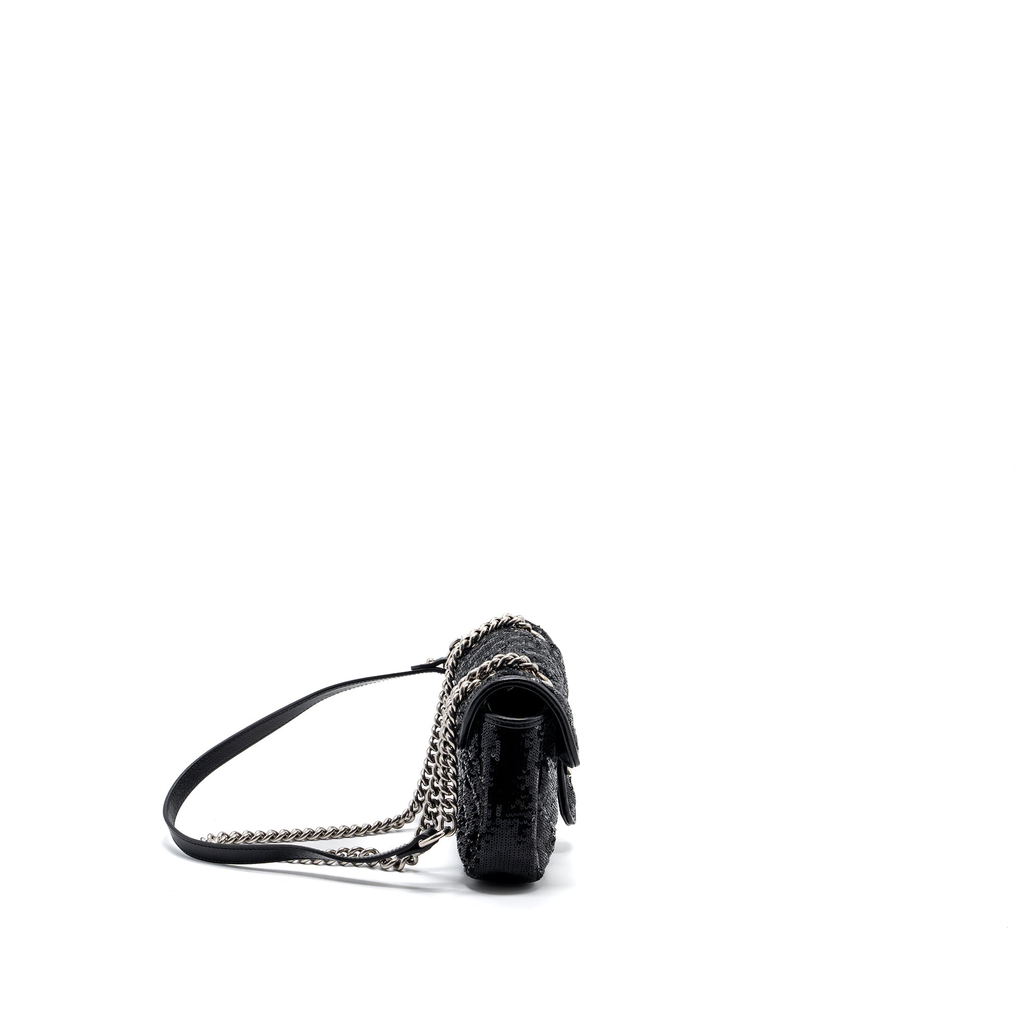 GUCCI MINI GG MARMONT MATELASSE BAG SEQUIN BLACK SHW