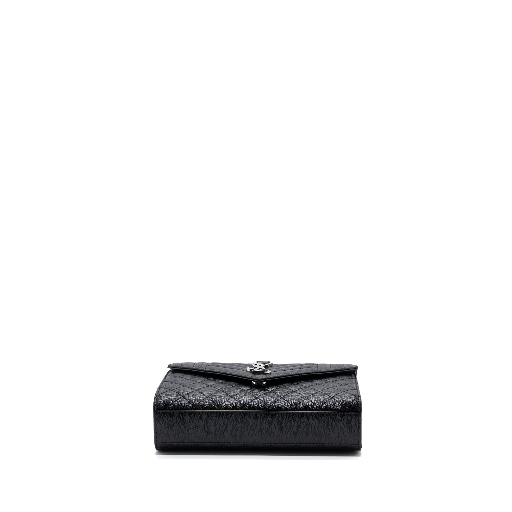SAINT LAURENT/YSL ENVELOPE MEDIUM CHAIN BAG GRAINED CALFSKIN MIX MATELASSE BLACK SHW