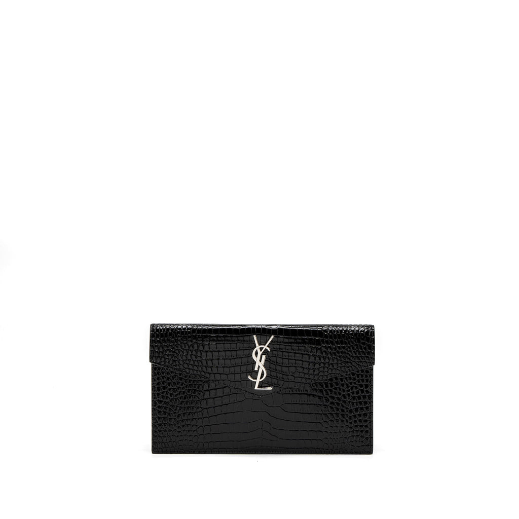 SAINT LAURENT/YSL UPTOWN POUCH CROC-EMBOSSED CALFSKIN BLACK SHW