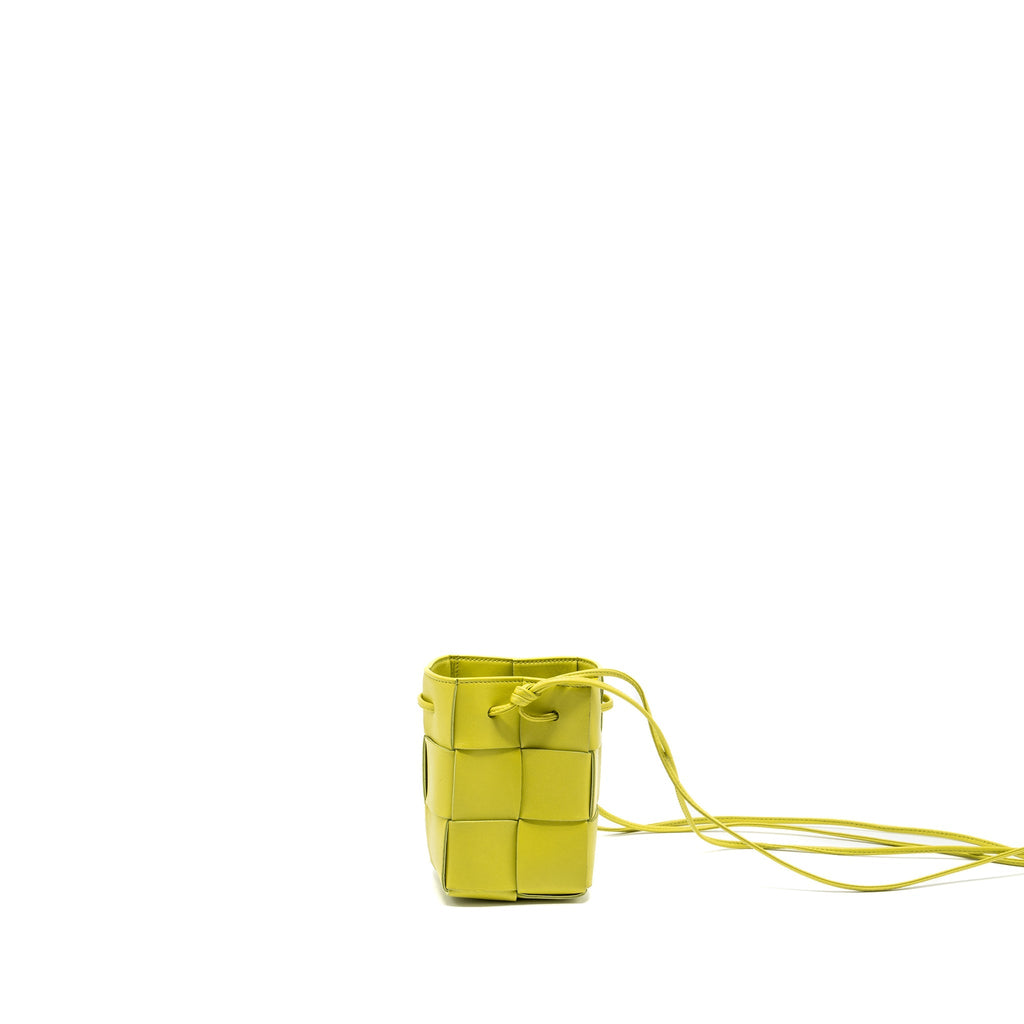BOTTEGA VENETA MINI CASSETTE BUCKET BAG LAMBSKIN YELLOW