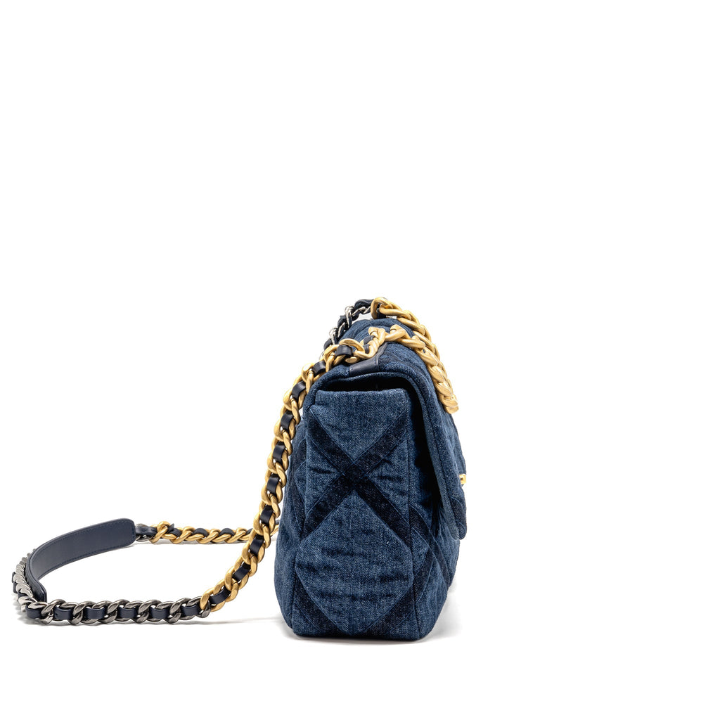 CHANEL LARGE 19 BAG DENIM DARK BLUE MULTICOLOR HARDWARE