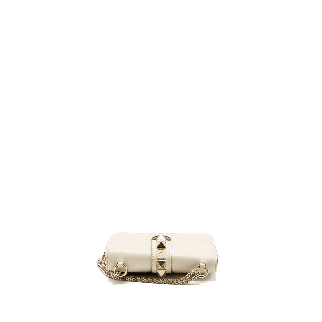 VALENTINO GARAVANI ROCKSTUD GLAM LOCK CHAIN BAG LEATHER WHITE LGHW